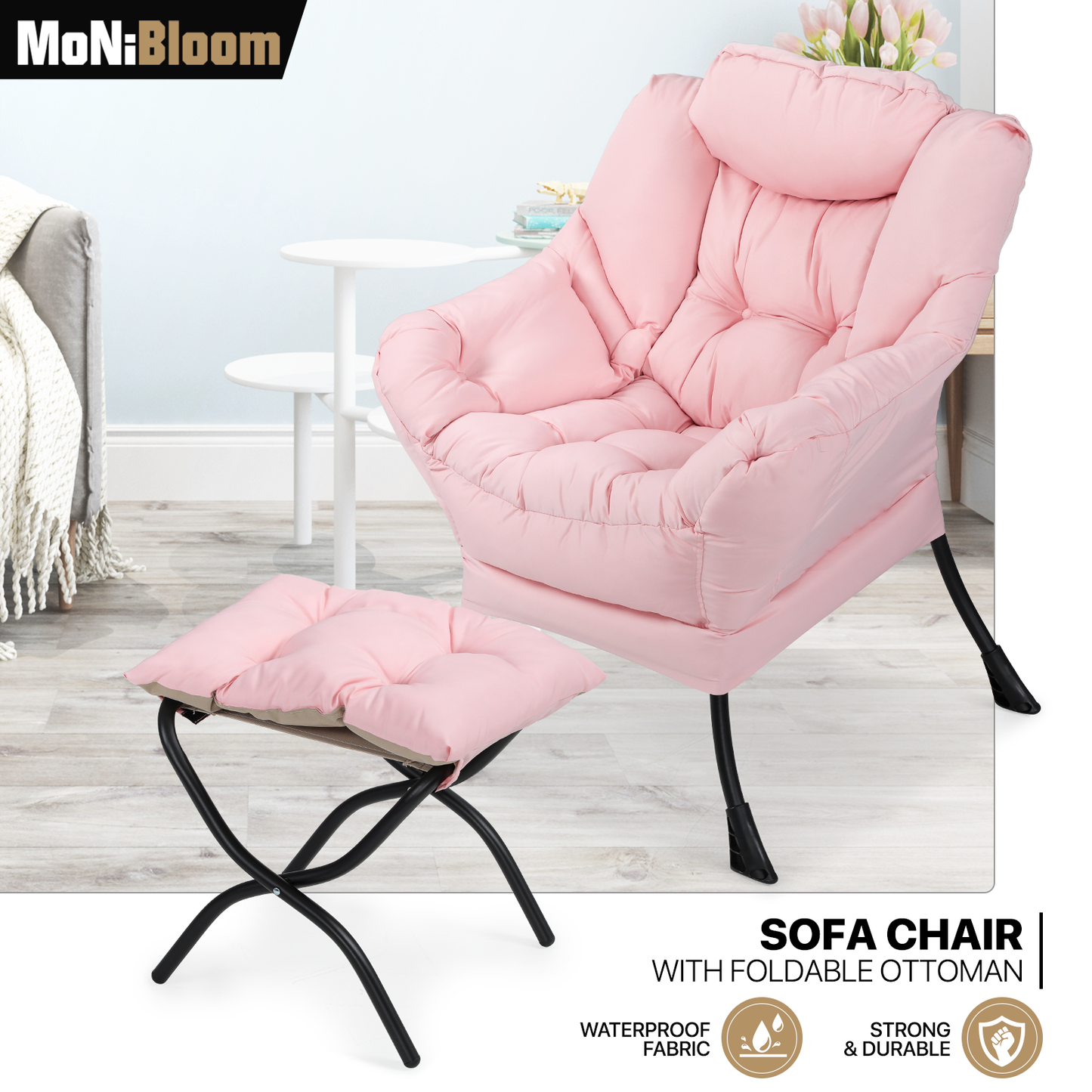 Sofa Chair w/ Foldable Ottoman - Water-resistant Cotton