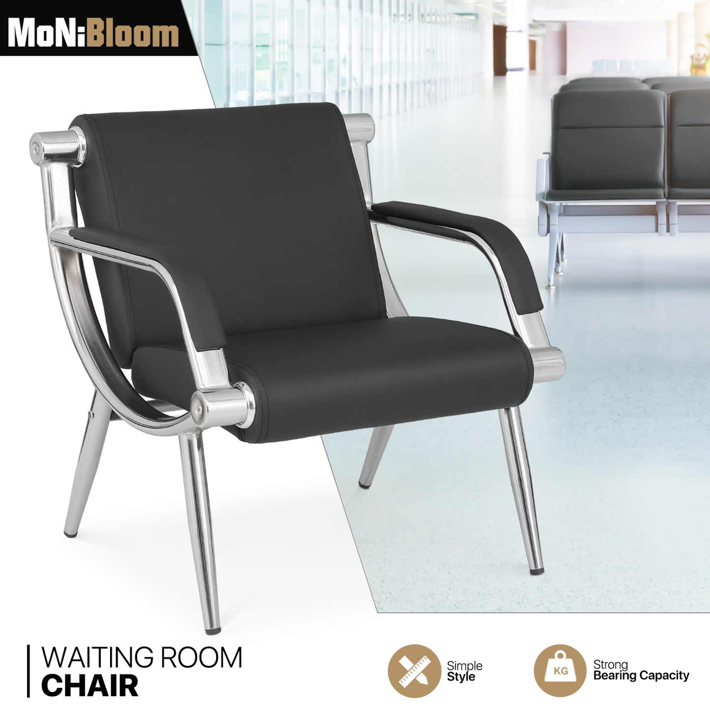 PU Leather Reception Chair - Metal Frame - Black