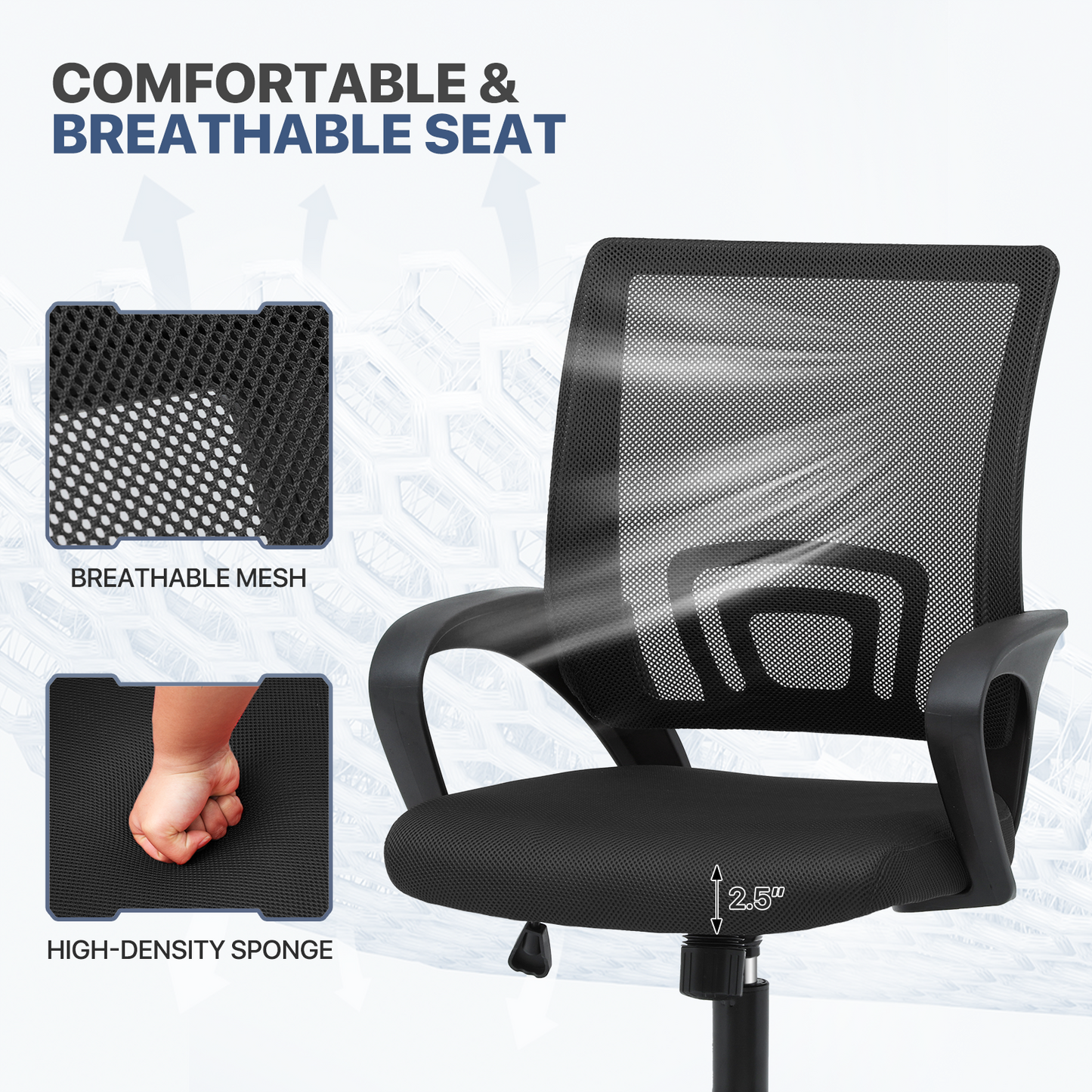 Adjustable Height Office Chair - 18" Seat Wide - Mesh Back