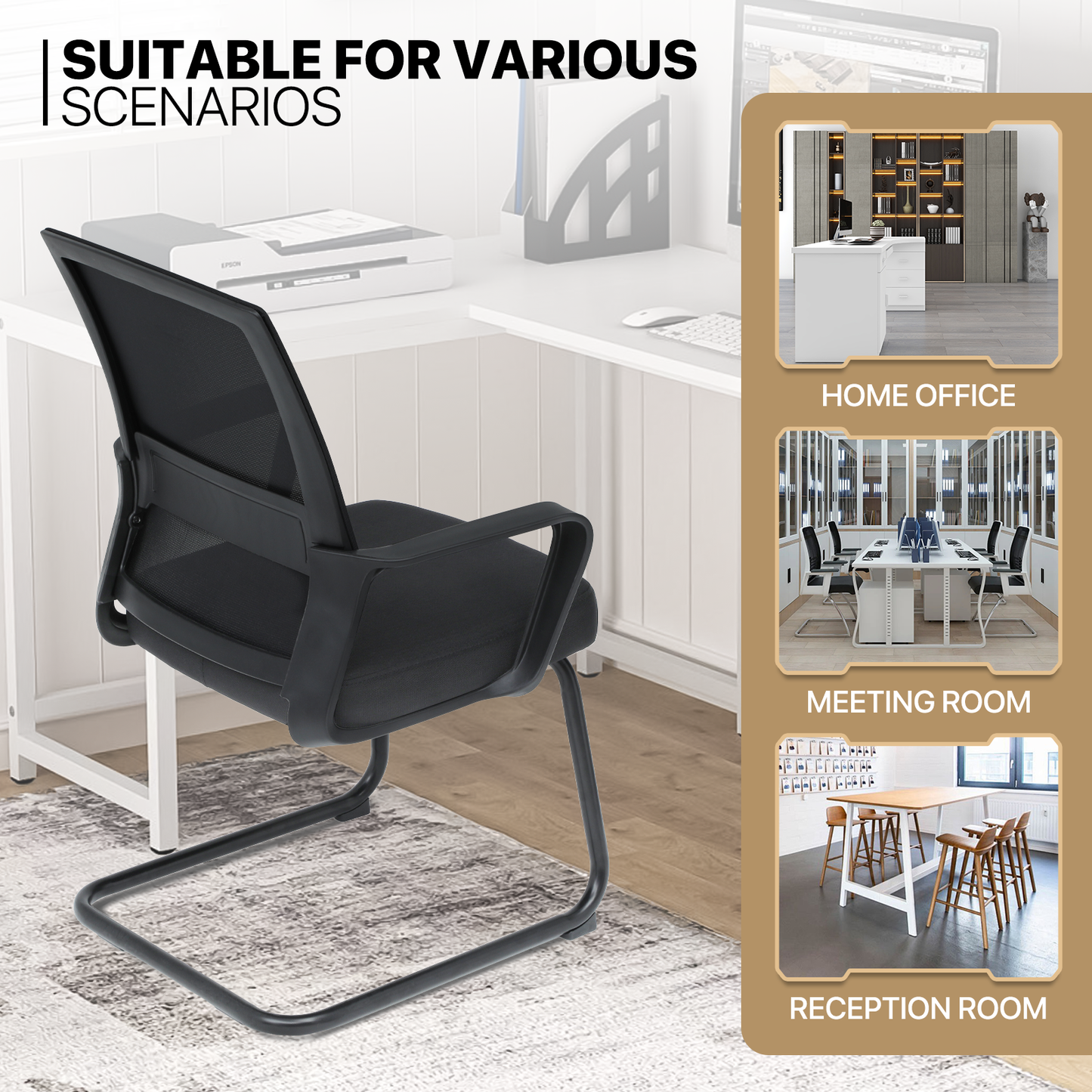 2 Pieces Mesh Reception Chair - Metal Frame - Black