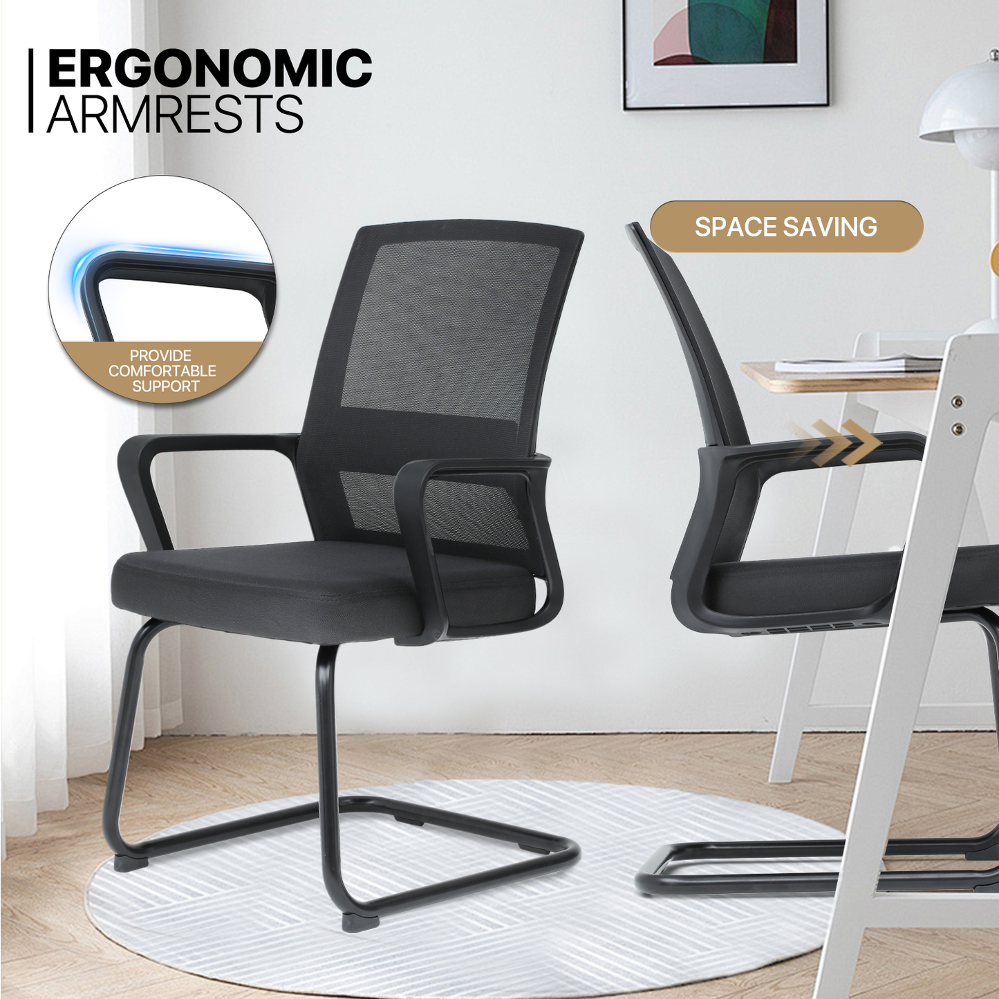 2 Pieces Mesh Reception Chair - Metal Frame - Black