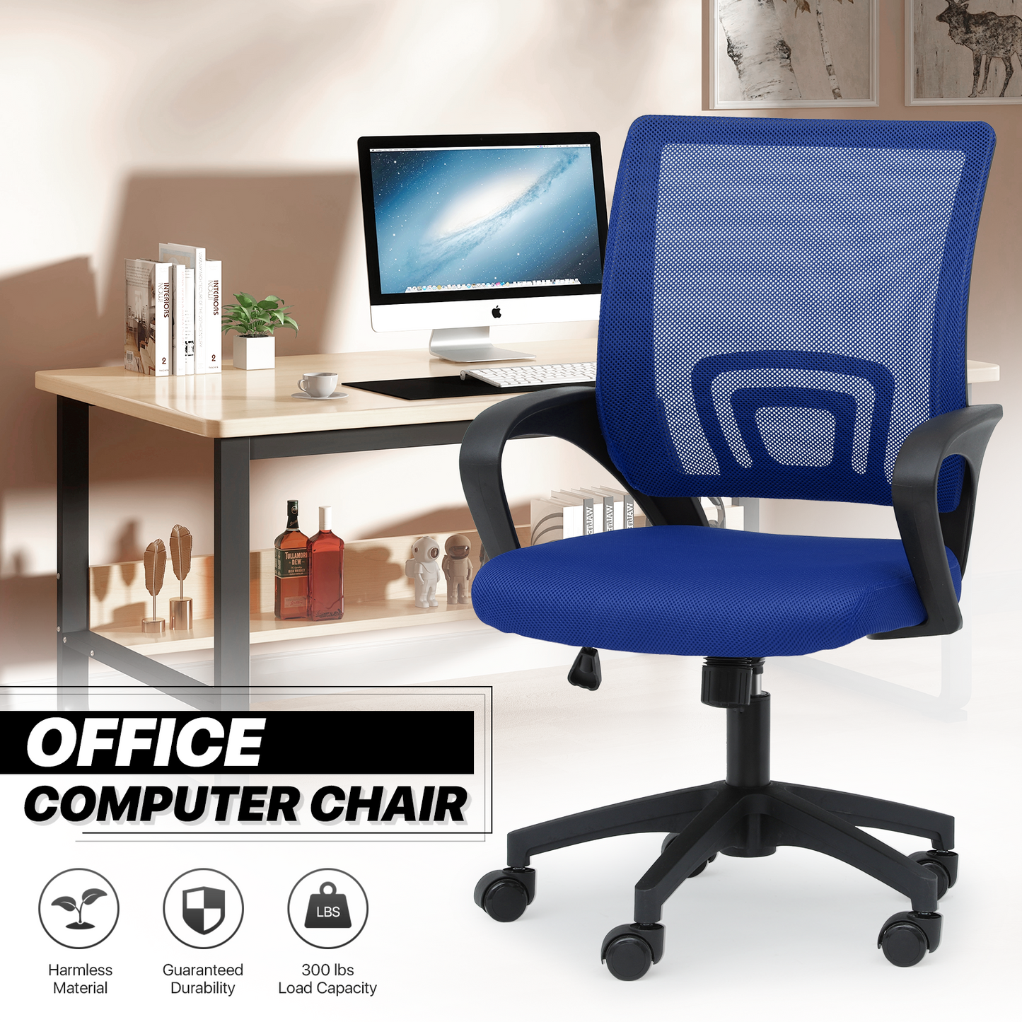 Adjustable Height Office Chair - 18" Seat Wide - Mesh Back