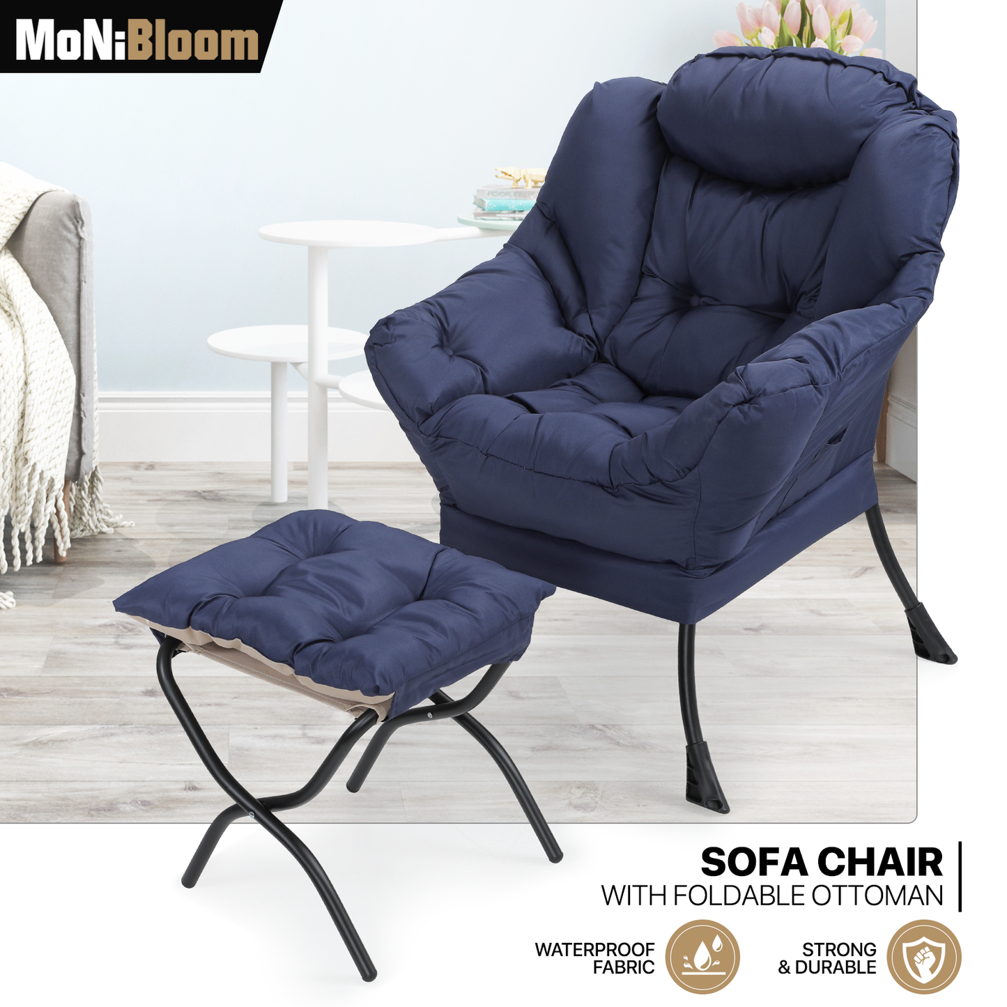 Sofa Chair w/ Foldable Ottoman - Water-resistant Cotton