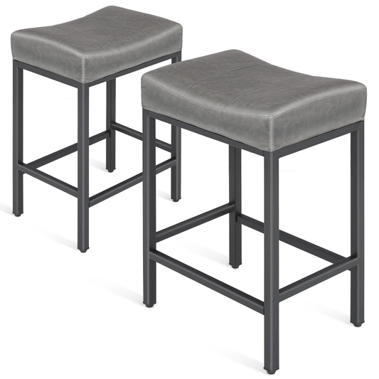 2 Pieces Bar Stools - PU Saddle Seat - 26.5'' Seat to Floor
