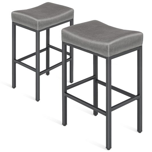 2 Pieces Bar Stools - PU Saddle Seat - 31.5'' Seat to Floor