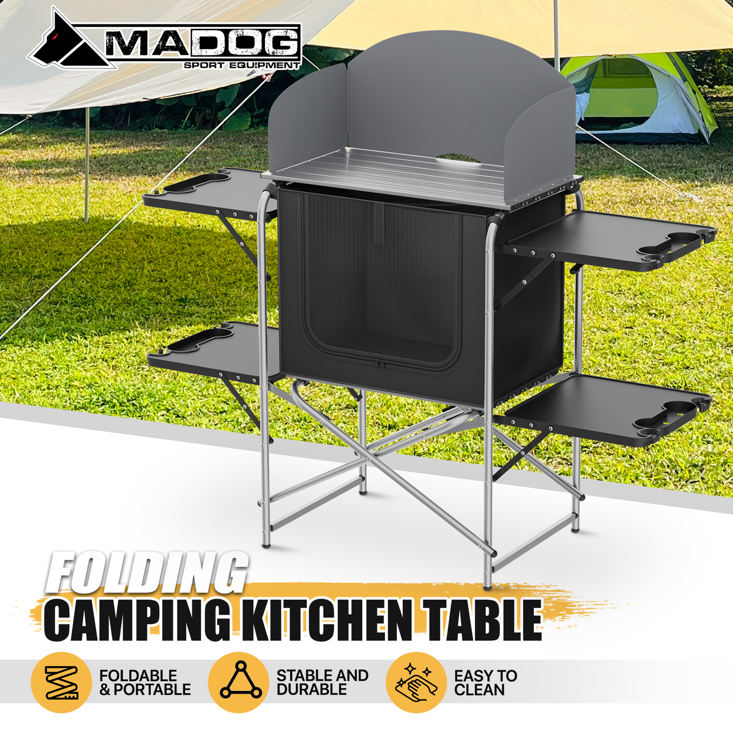 Camping Kitchen Table 66 lbs Capacity -52in.L*19in.W*47in.H-With 4 plastic trays - Silver