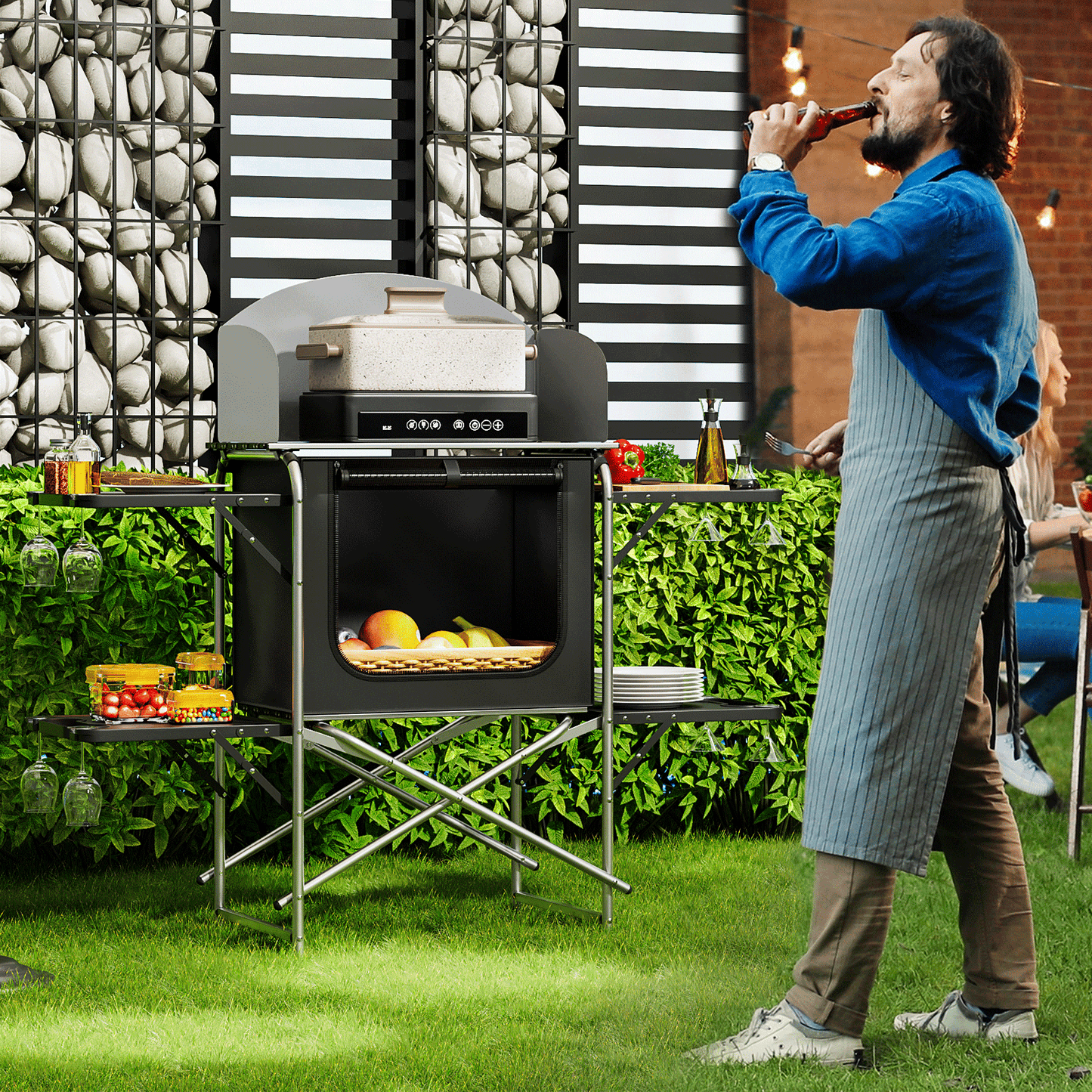 Camping Kitchen Table 66 lbs Capacity -52in.L*19in.W*47in.H-With 4 plastic trays - Silver
