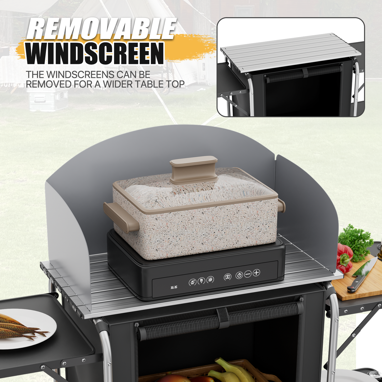 Camping Kitchen Table 66 lbs Capacity -52in.L*19in.W*47in.H-With 4 plastic trays - Silver