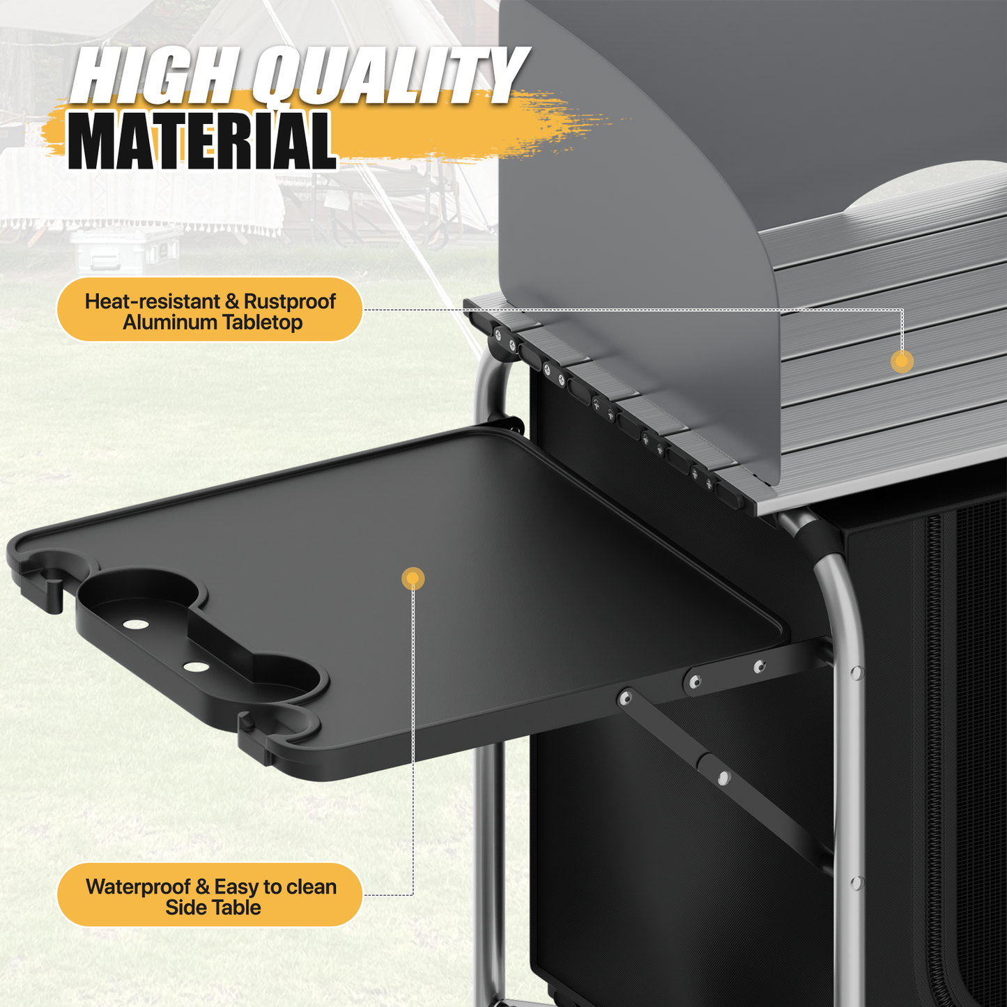 Camping Kitchen Table 66 lbs Capacity -52in.L*19in.W*47in.H-With 4 plastic trays - Silver