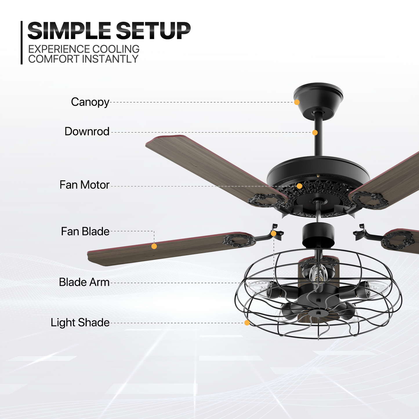 52" Reversible Ceiling Light Fan - Plywood Leaf Blade - Remote Control & Timer