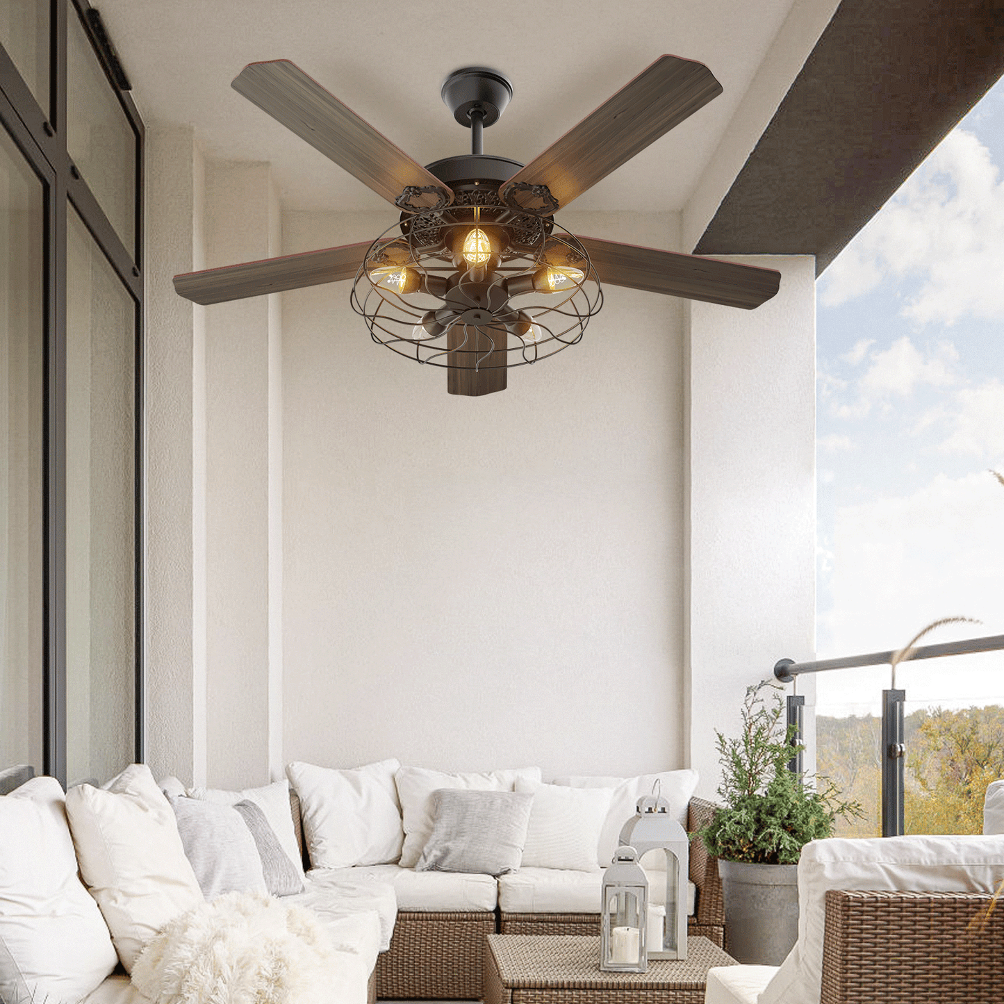 52" Reversible Ceiling Light Fan - Plywood Leaf Blade - Remote Control & Timer