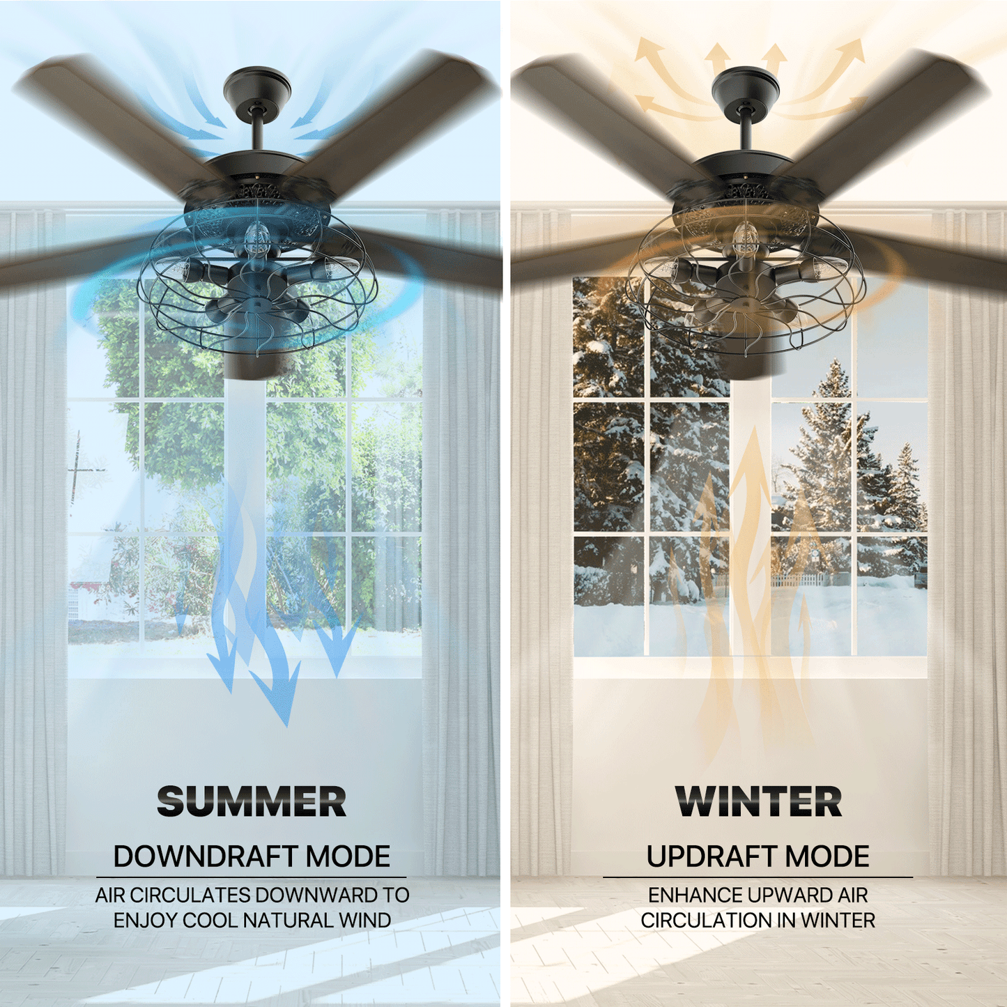 52" Reversible Ceiling Light Fan - Plywood Leaf Blade - Remote Control & Timer