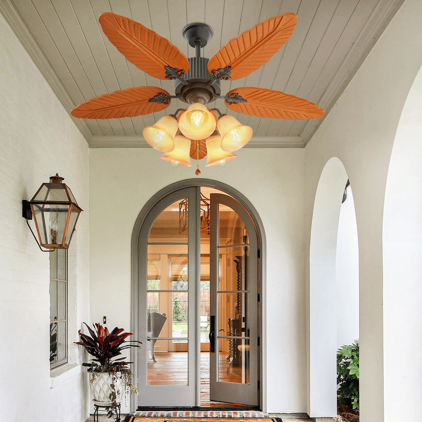 52" Reversible Ceiling Light Fan - Solid Wood Leaf Blade - Remote Control & Timer