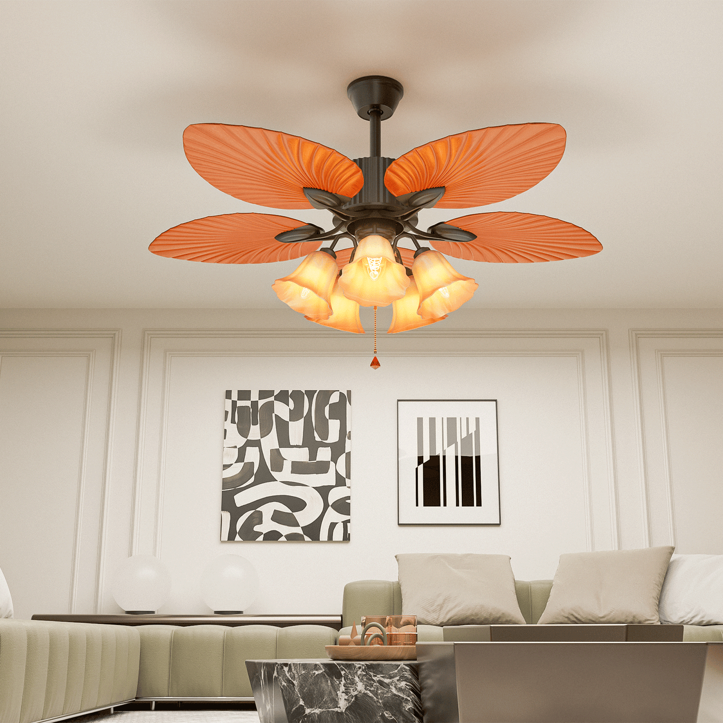 52" Reversible Ceiling Light Fan - Solid Wood Leaf Blade - Remote Control & Timer