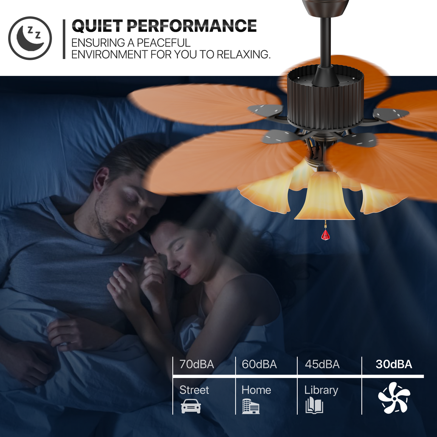 52" Reversible Ceiling Light Fan - Solid Wood Leaf Blade - Remote Control & Timer