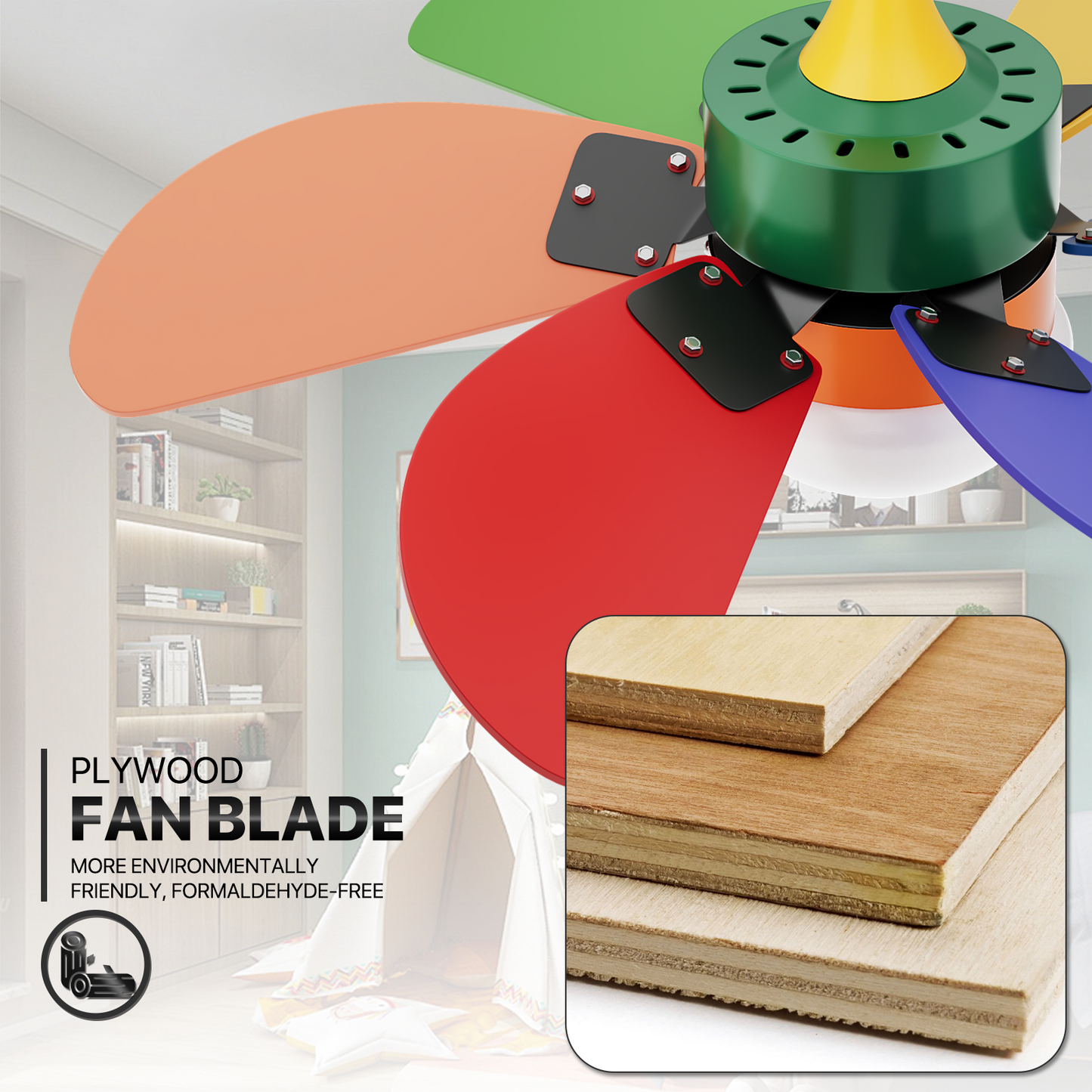 30.5" Reversible LED Lighting Ceiling Fan - Remote Control & Timer - Plywood Wood Blade