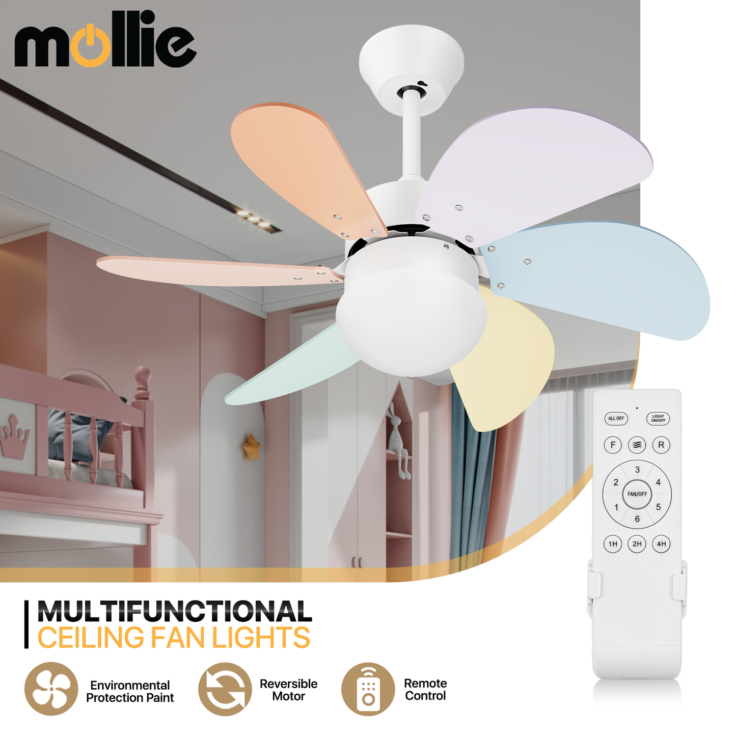 30.5" Reversible LED Lighting Ceiling Fan - Remote Control & Timer - Plywood Wood Blade