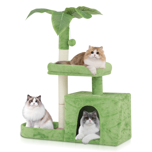32" Height Cat Tree -Leaves Design - Lawn Green