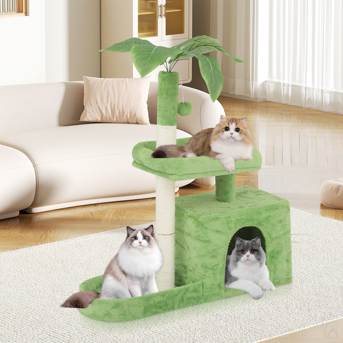 32" Height Cat Tree -Leaves Design - Lawn Green