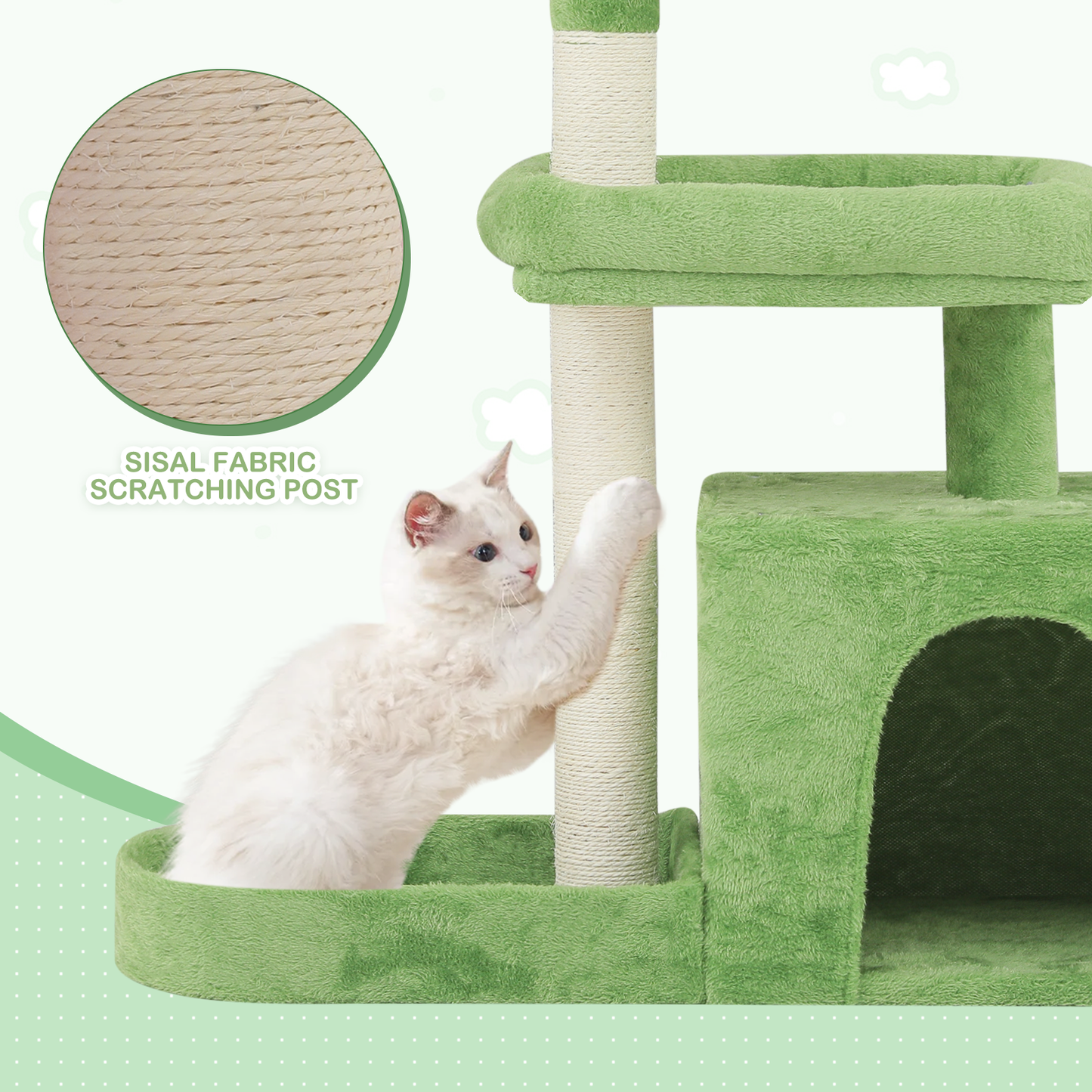 32" Height Cat Tree -Leaves Design - Lawn Green