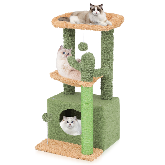 33.5" Height Cat Tree - Cactus Design - Green/Light Brown