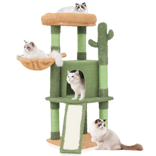 42" Height Cat Tree - Cactus Design - Green/Light Brown