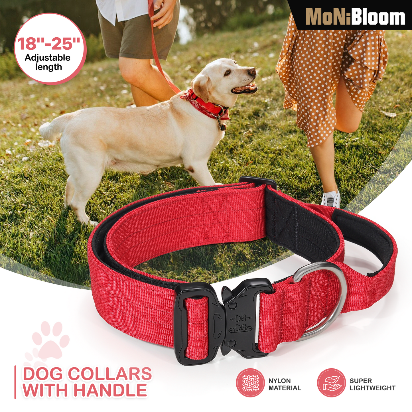 Dog Collar - w/ Handle - 18''to 25'' Adjustable Length