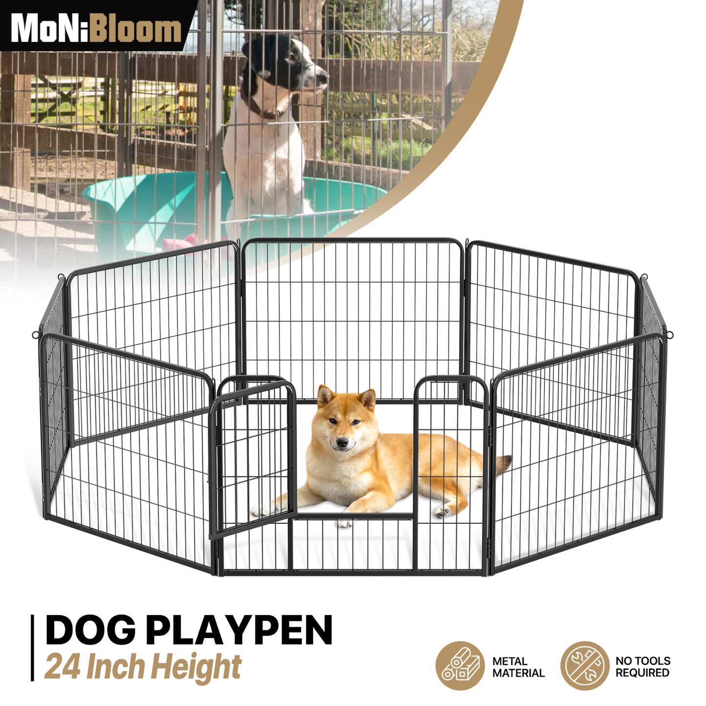 Dog Playpen - 8 Panel - Each 30.5''Length 24''Height - Black