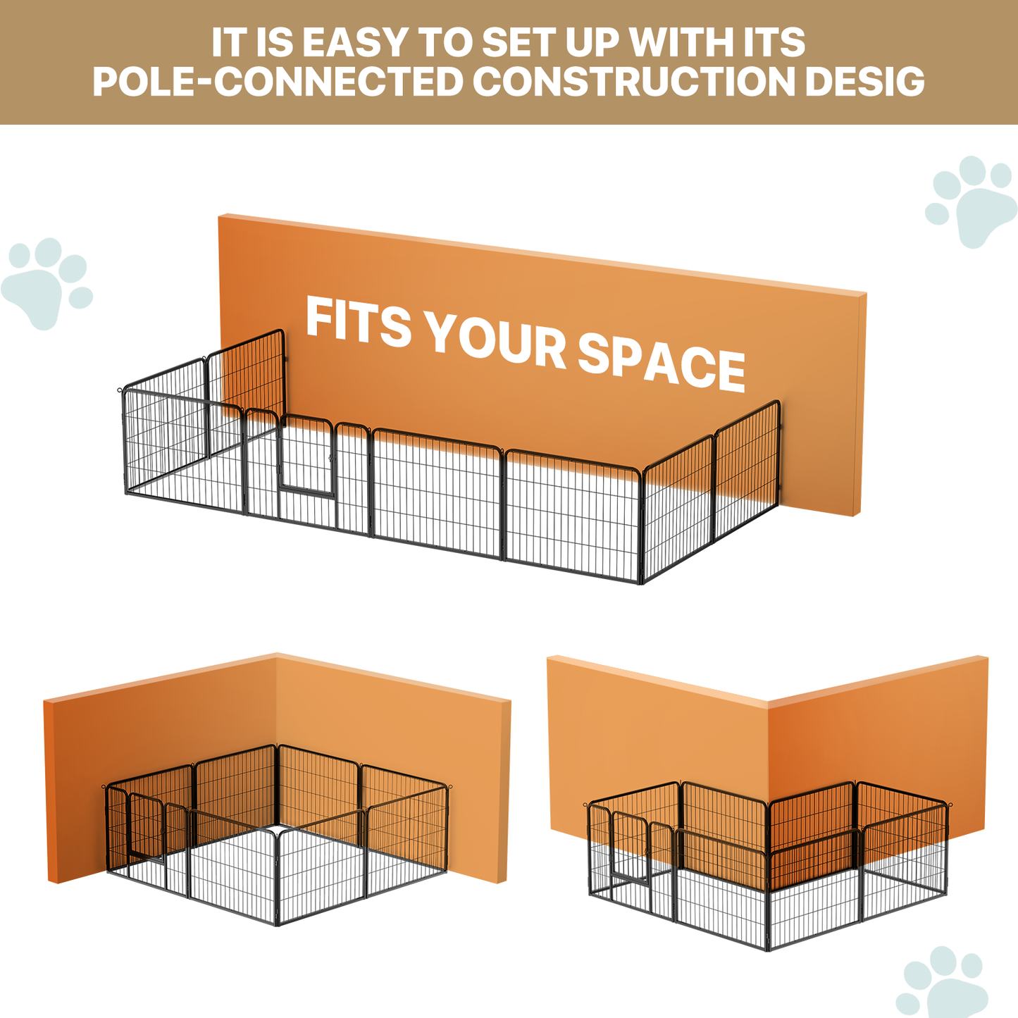 Dog Playpen - 8 Panel - Each 30.5''Length 24''Height - Black