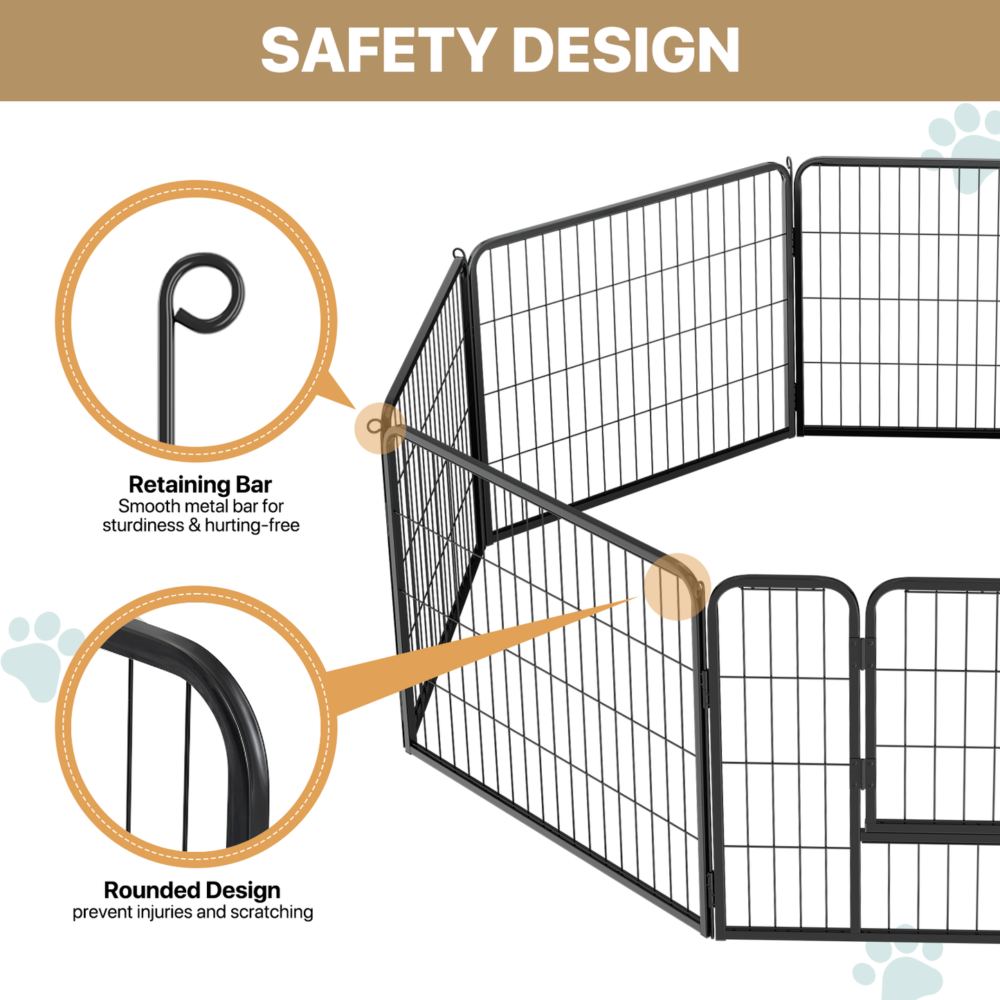 Dog Playpen - 8 Panel - Each 30.5''Length 24''Height - Black