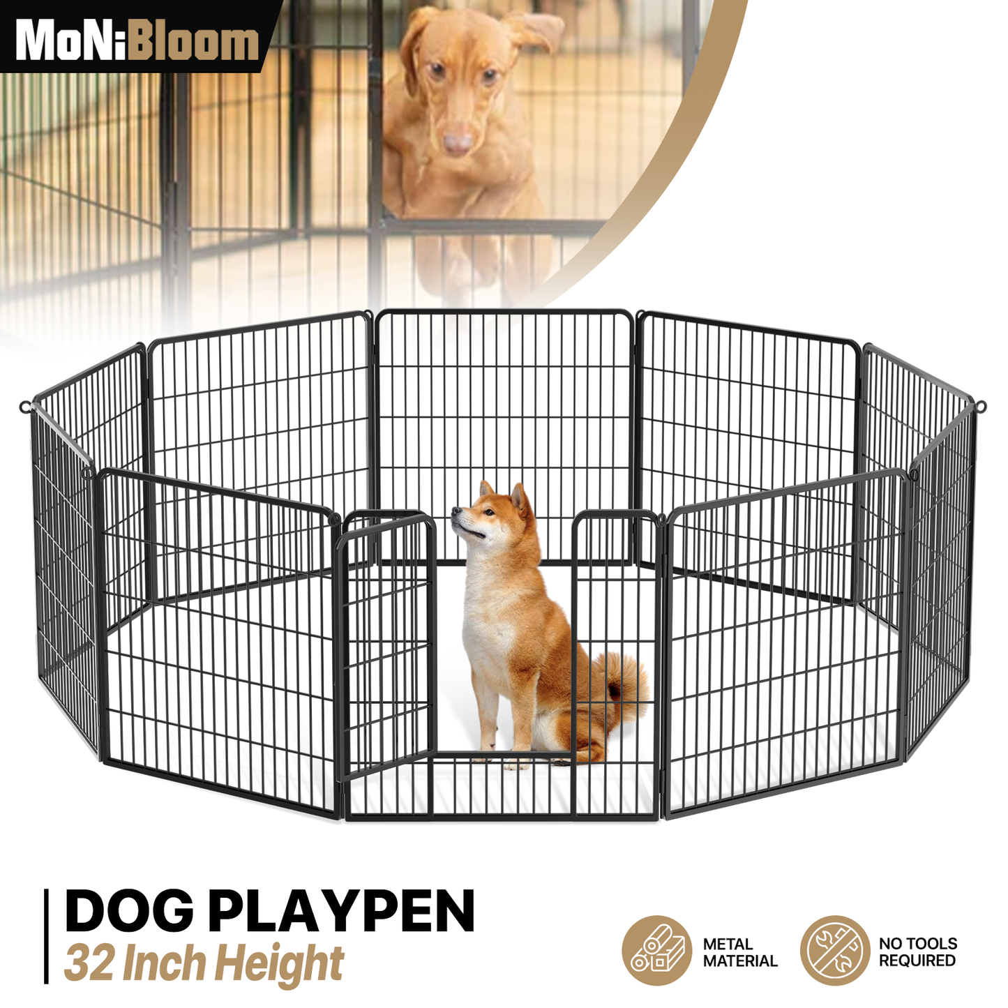 Dog Playpen - 10 Panel - Each 32''Length 32''Height - Black