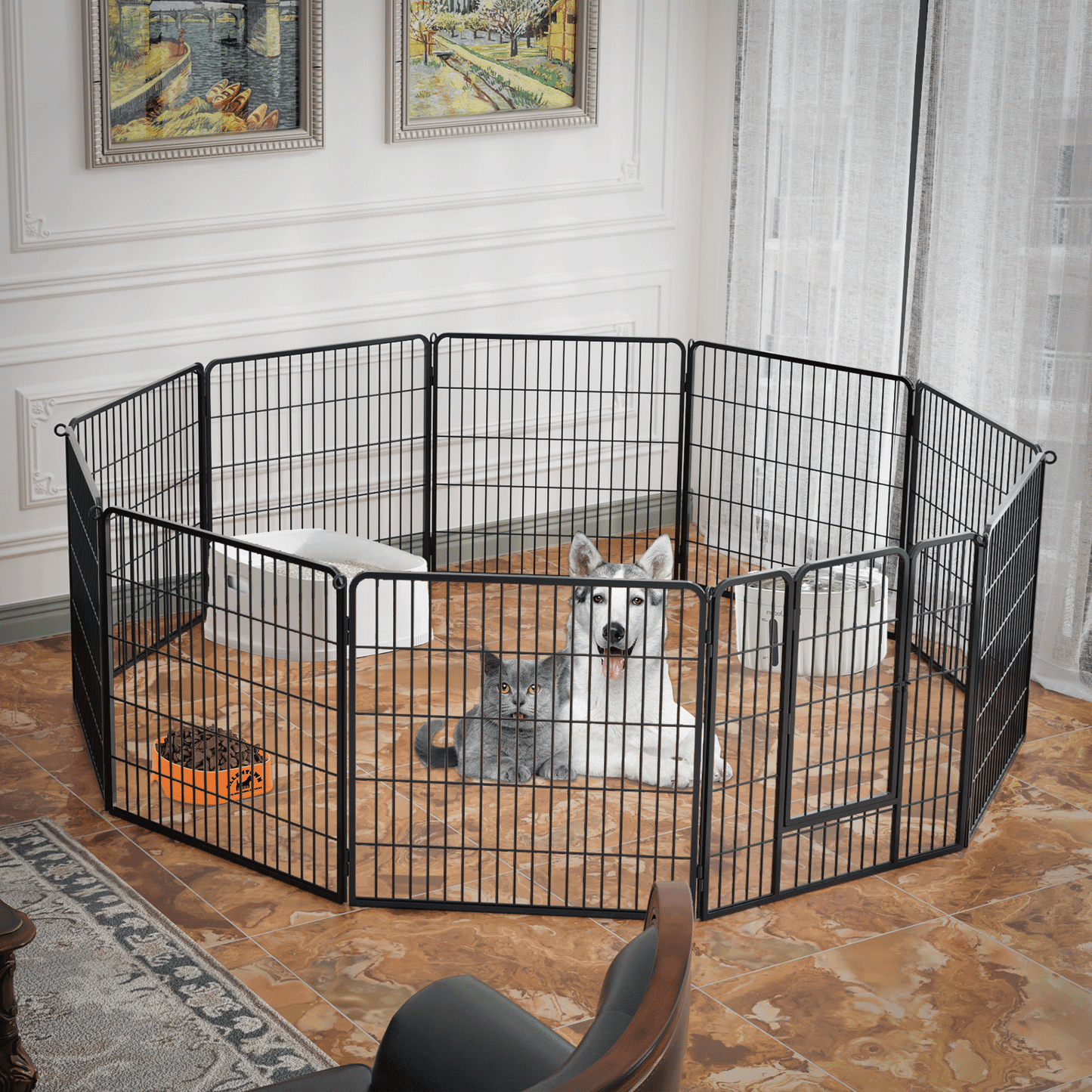 Dog Playpen - 10 Panel - Each 32''Length 32''Height - Black