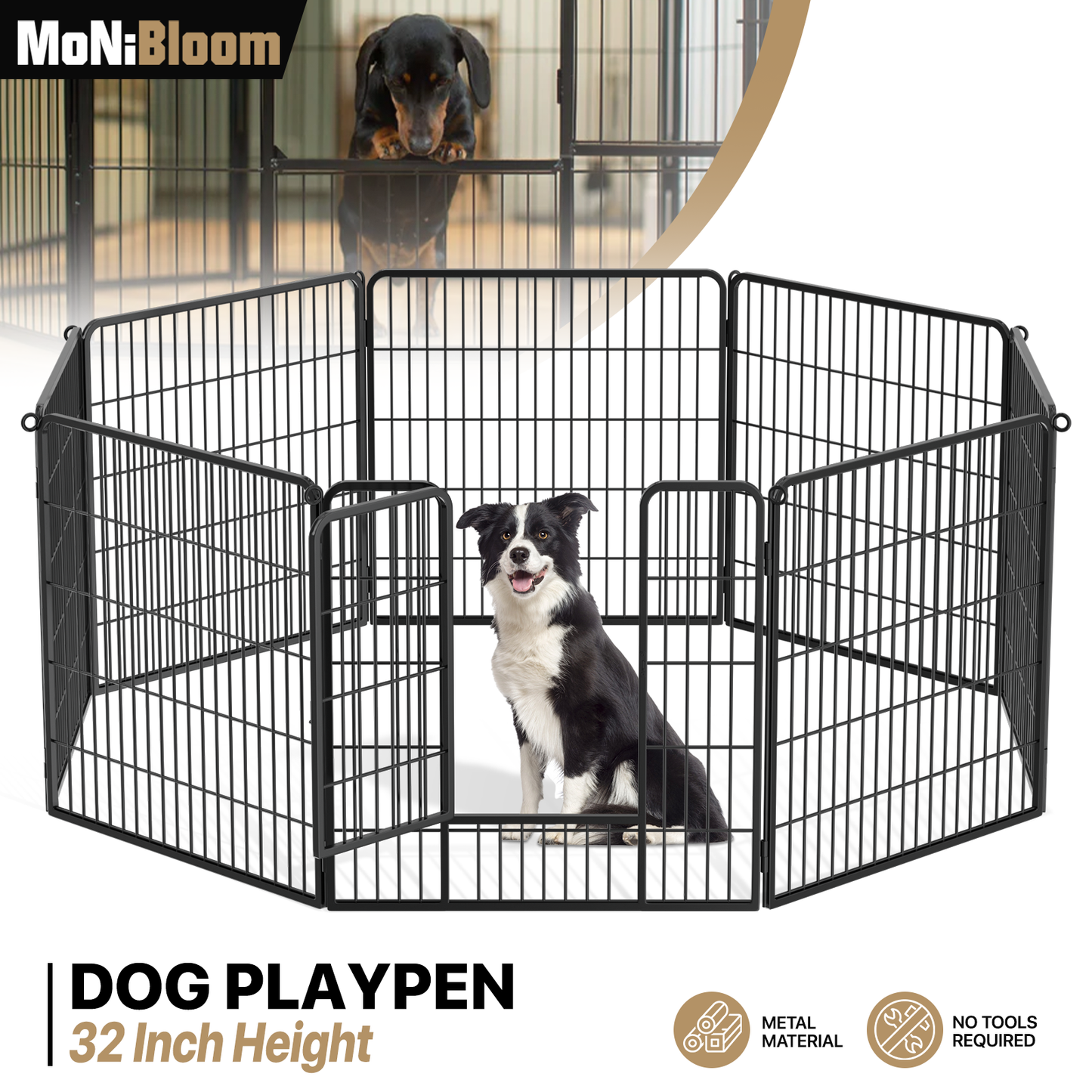 Dog Playpen - 8 Panel - Each 32''Length 32''Height - Black