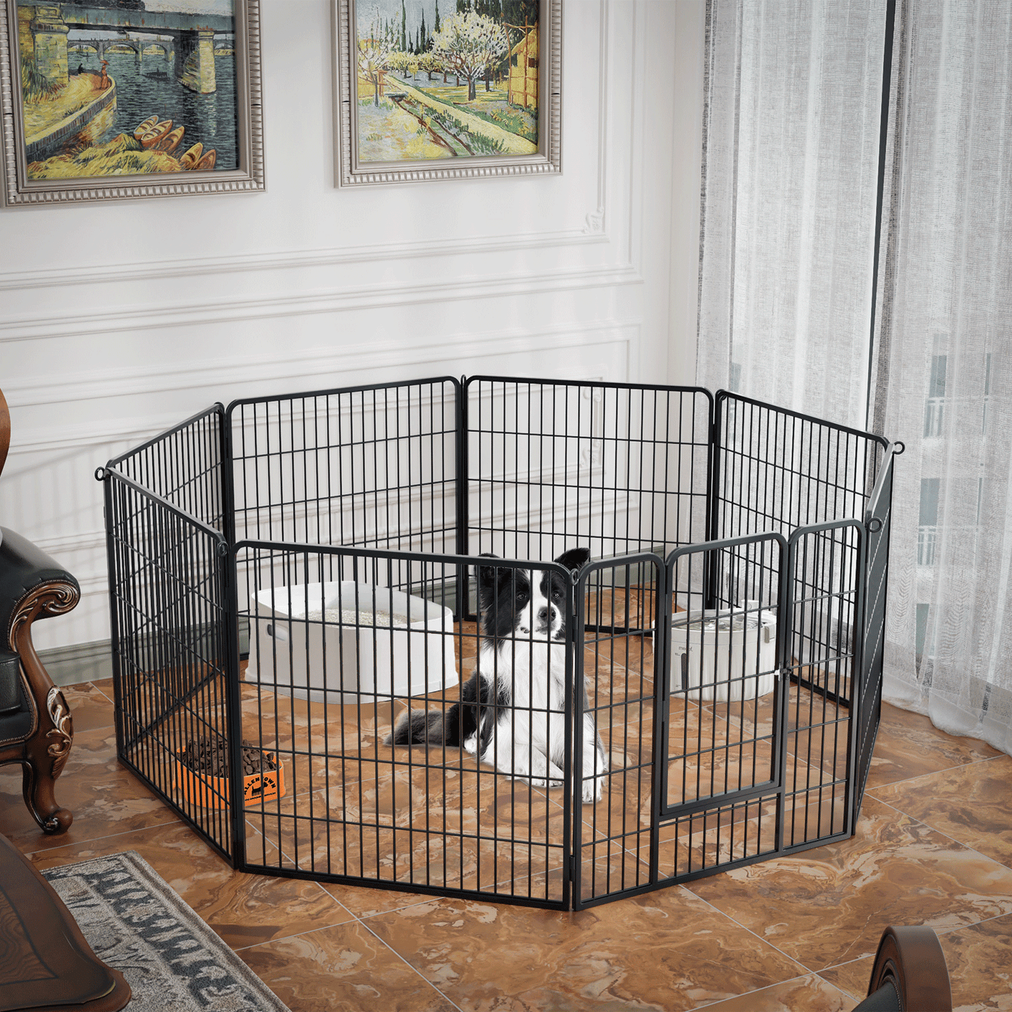 Dog Playpen - 8 Panel - Each 32''Length 32''Height - Black