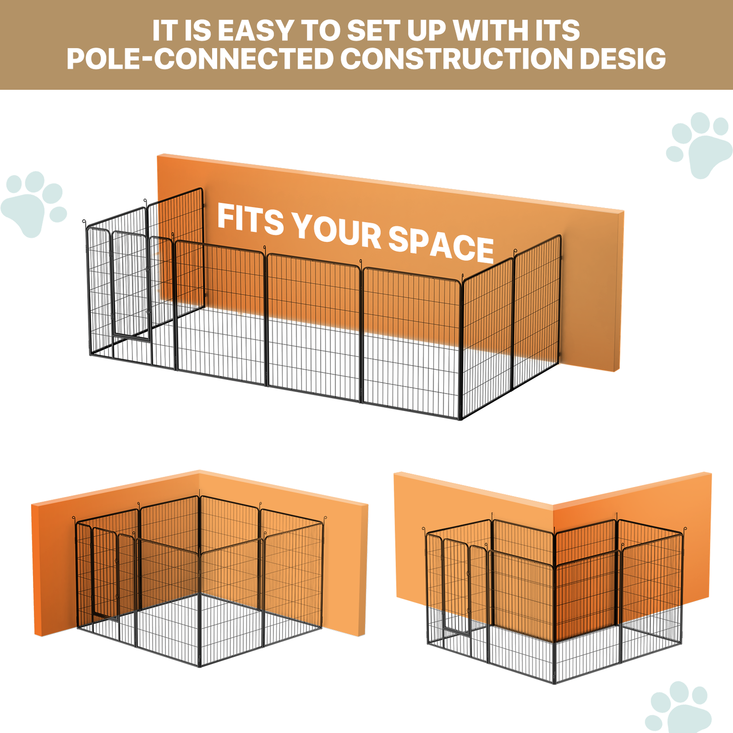 Dog Playpen - 8 Panel - Each 30''Length 40''Height - Black