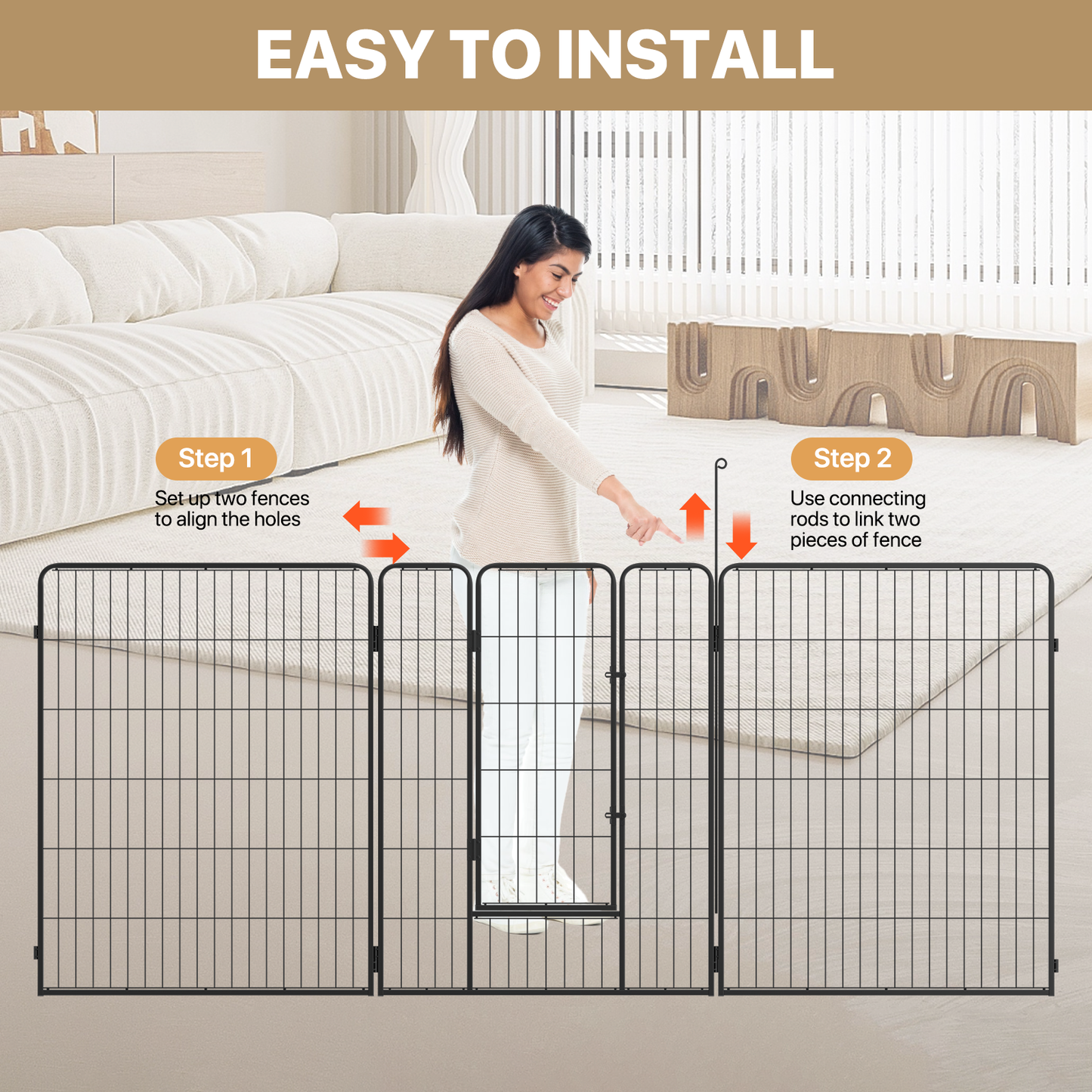 Dog Playpen - 8 Panel - Each 30''Length 40''Height - Black