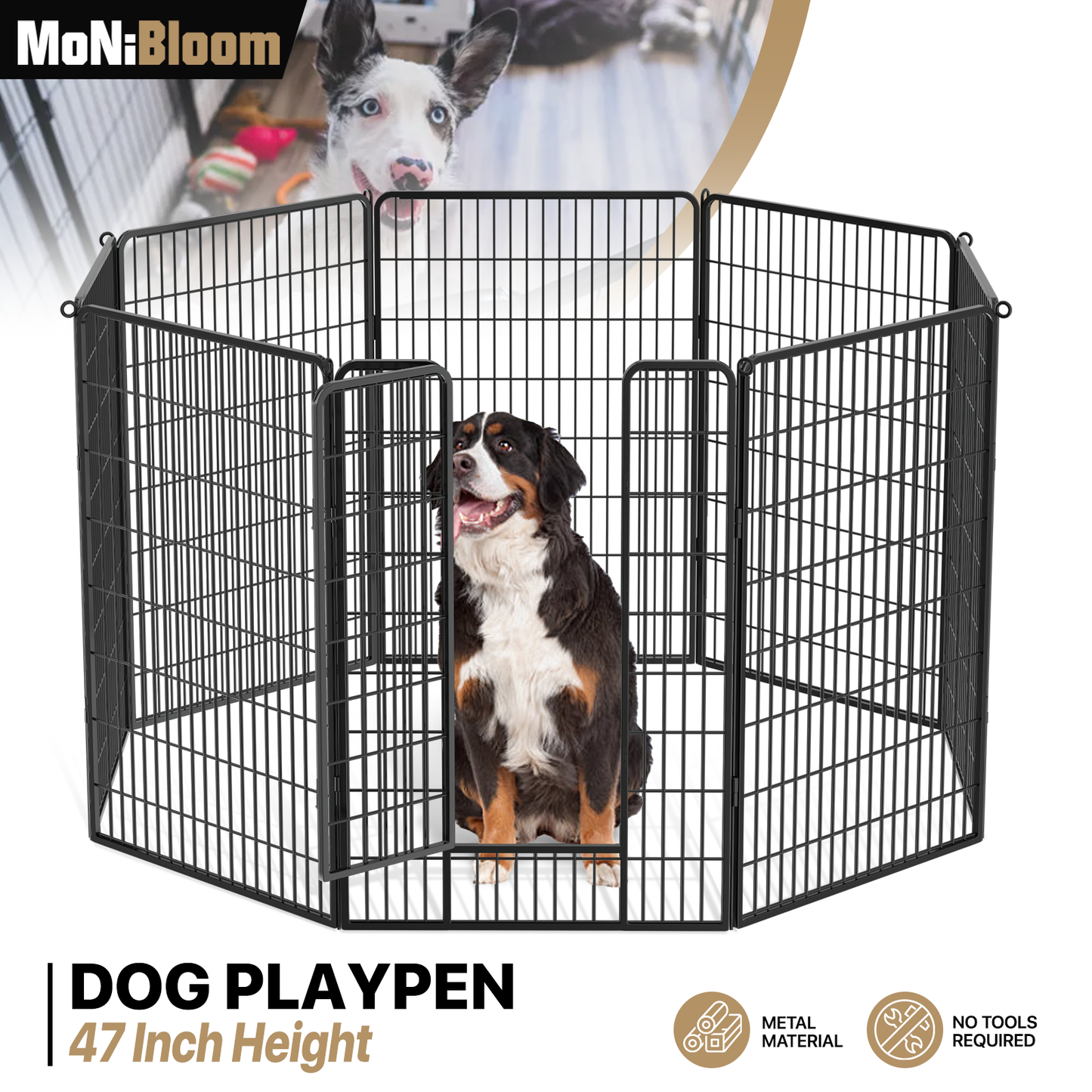 Dog Playpen - 8 Panel - Each 31.5''Length 47''Height - Black