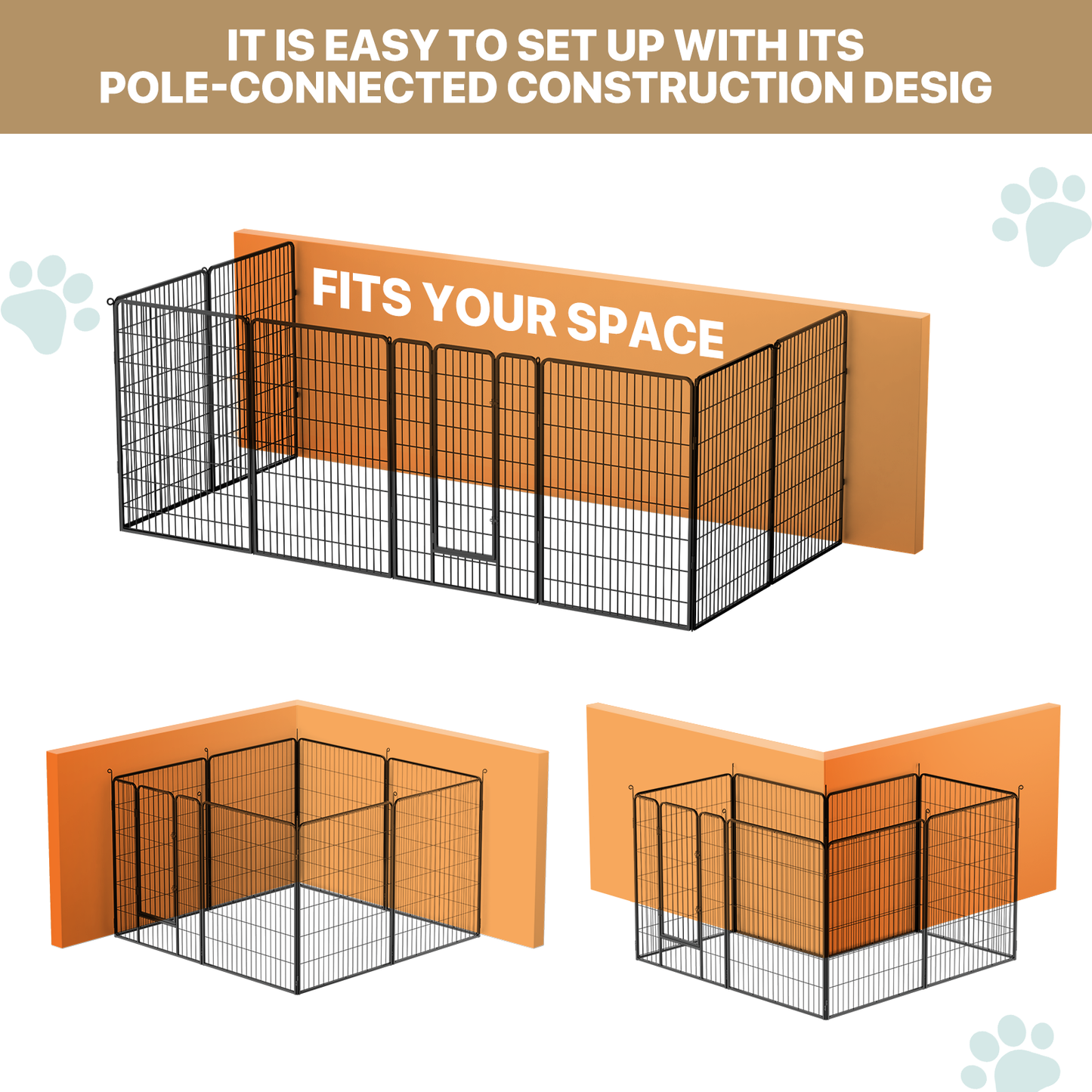 Dog Playpen - 8 Panel - Each 31.5''Length 47''Height - Black
