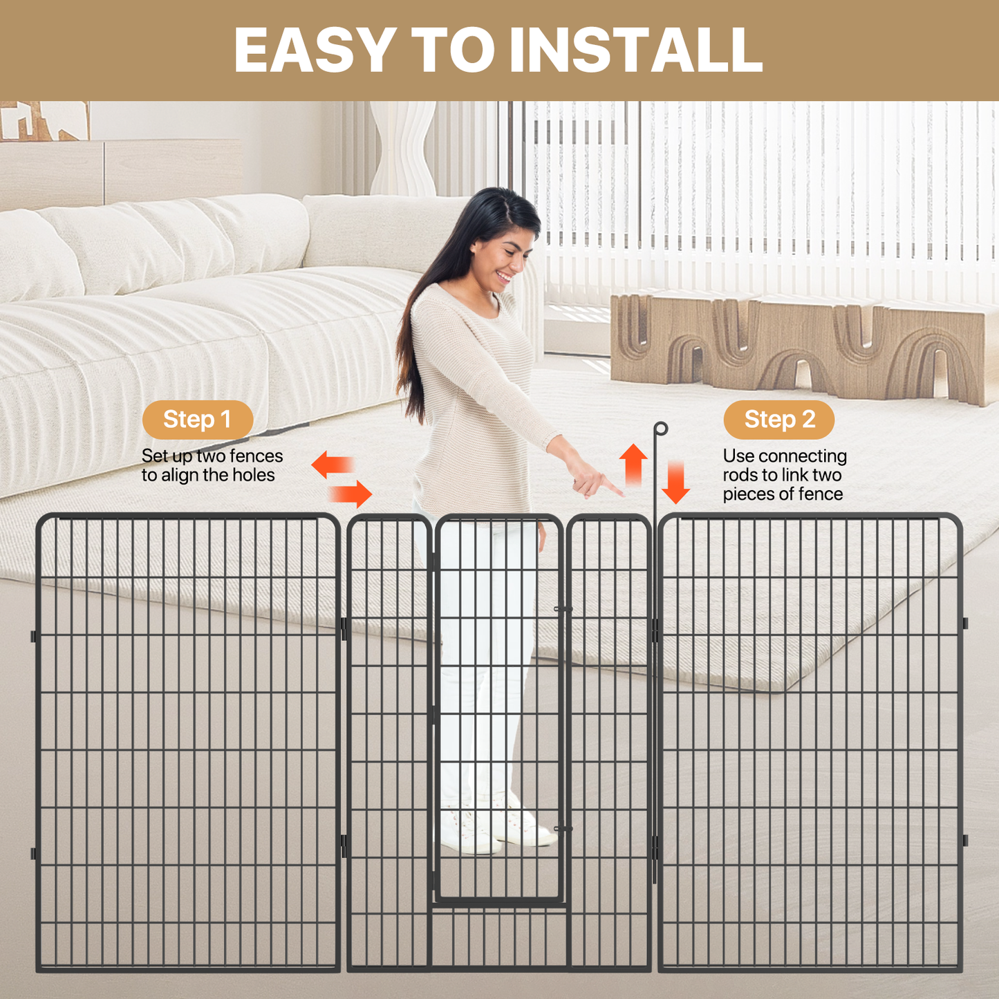 Dog Playpen - 8 Panel - Each 31.5''Length 47''Height - Black