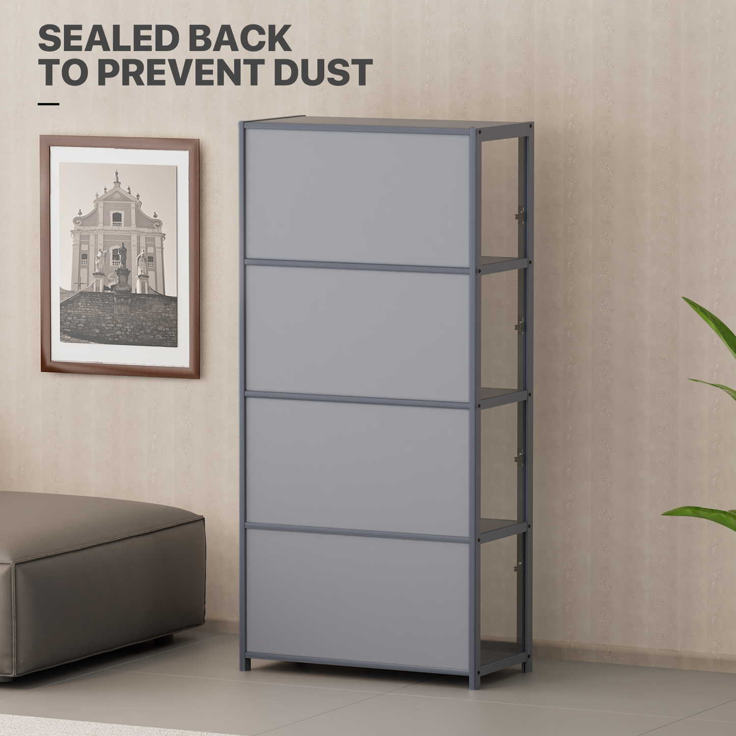 Display Case 30 lbs Capacity - Acrylic Double Door - without handles - transparent on 3 sides - 4 Tiers - 24''L 12.5''W 51''H - Gray