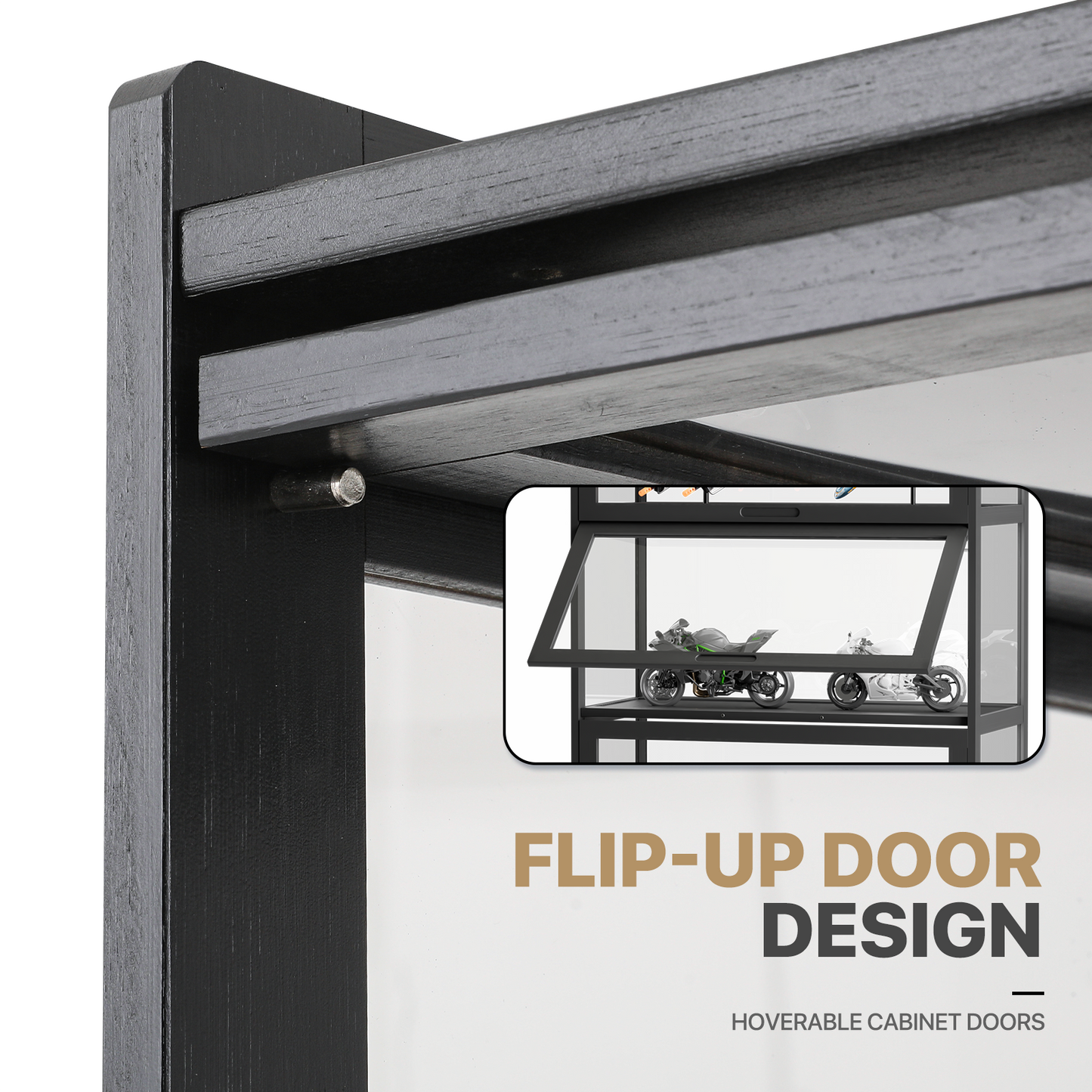 Display Case - Acrylic Flip Door - without handles - transparent on all sides - 4 Tiers - 27.5''L 13.5''W 55''H - Black