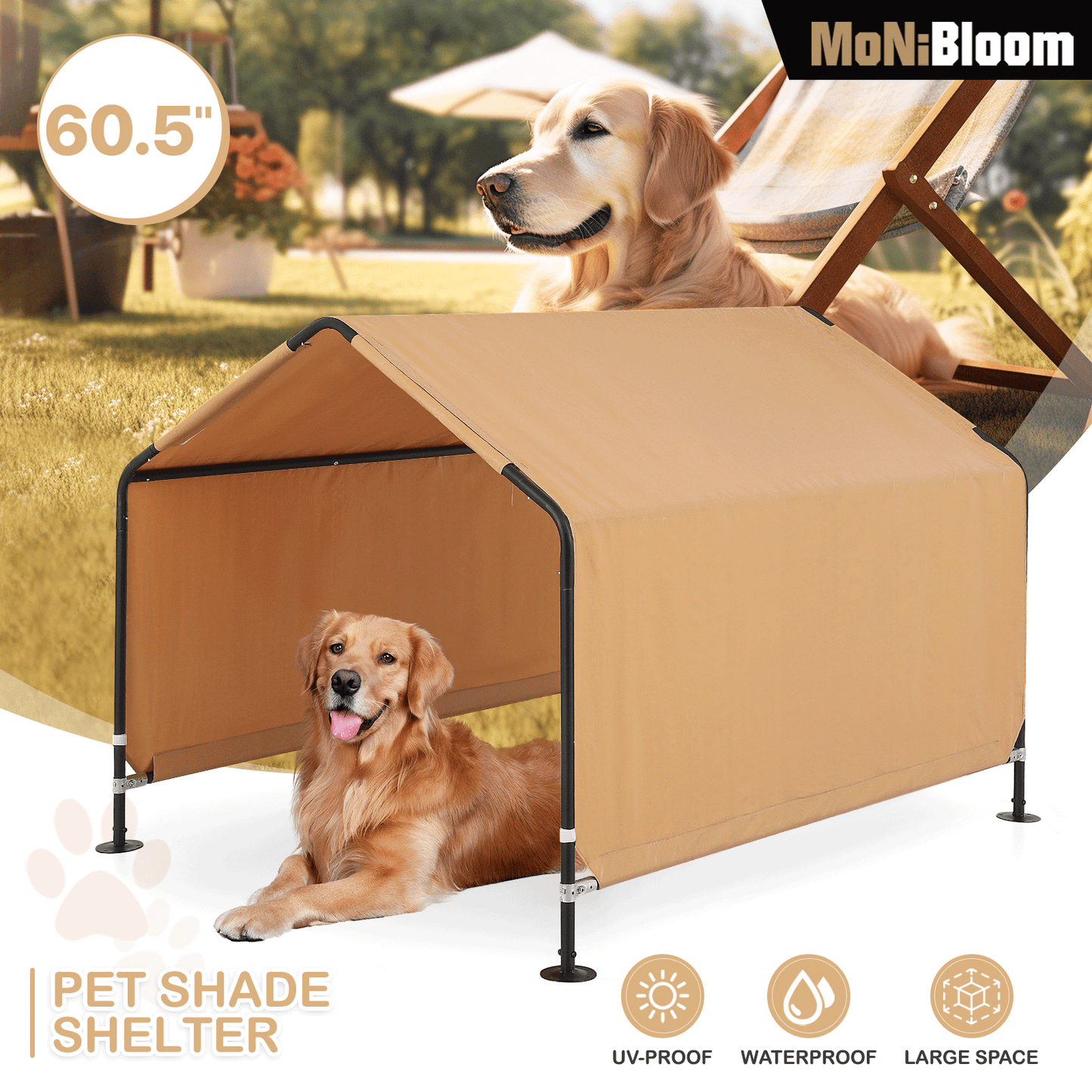 Dog Shelter - (L)49.5in. (W)60.5in. (H)44.5in. - Khaki