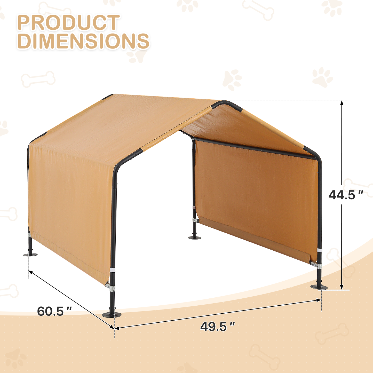 Dog Shelter - (L)49.5in. (W)60.5in. (H)44.5in. - Khaki