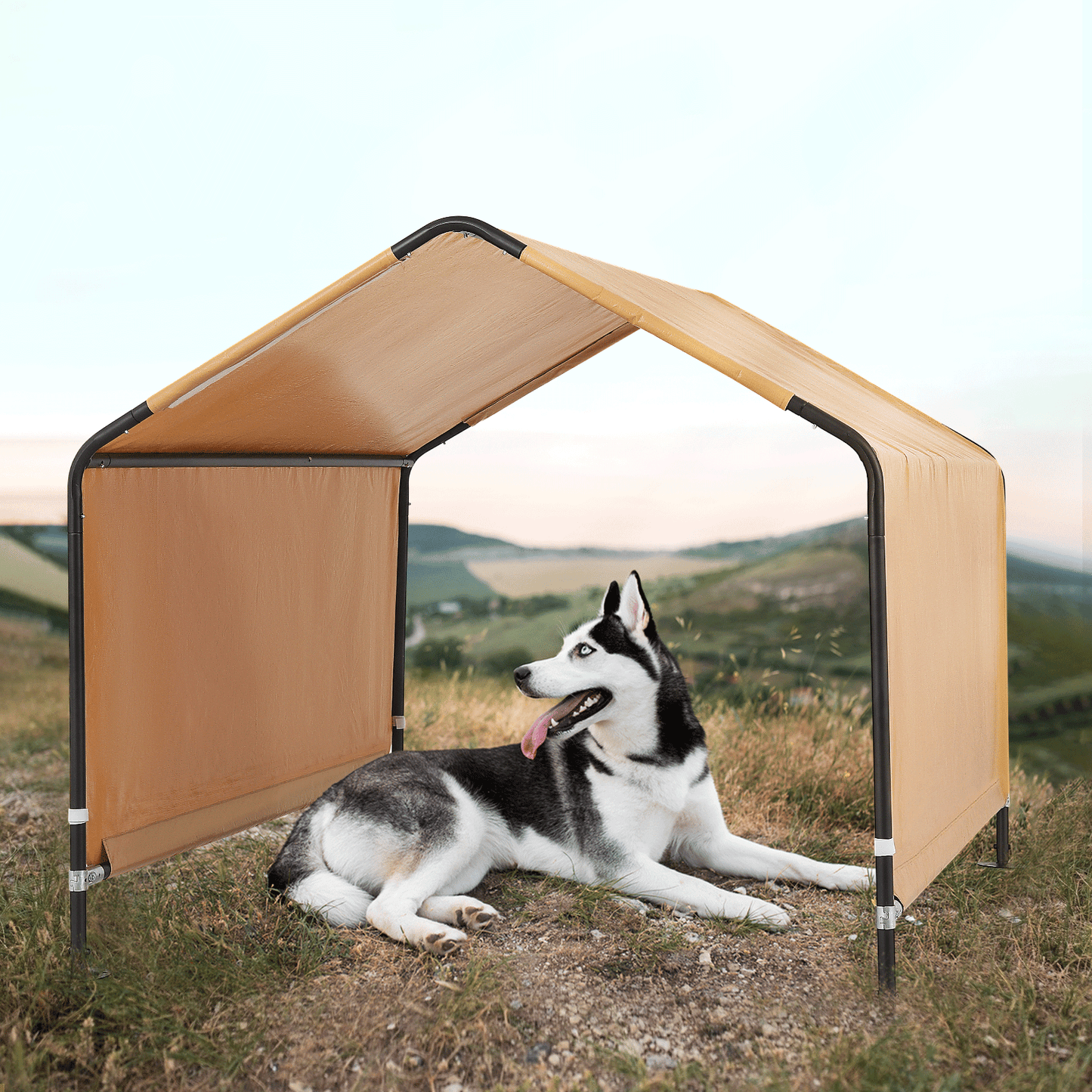 Dog Shelter - (L)49.5in. (W)60.5in. (H)44.5in. - Khaki