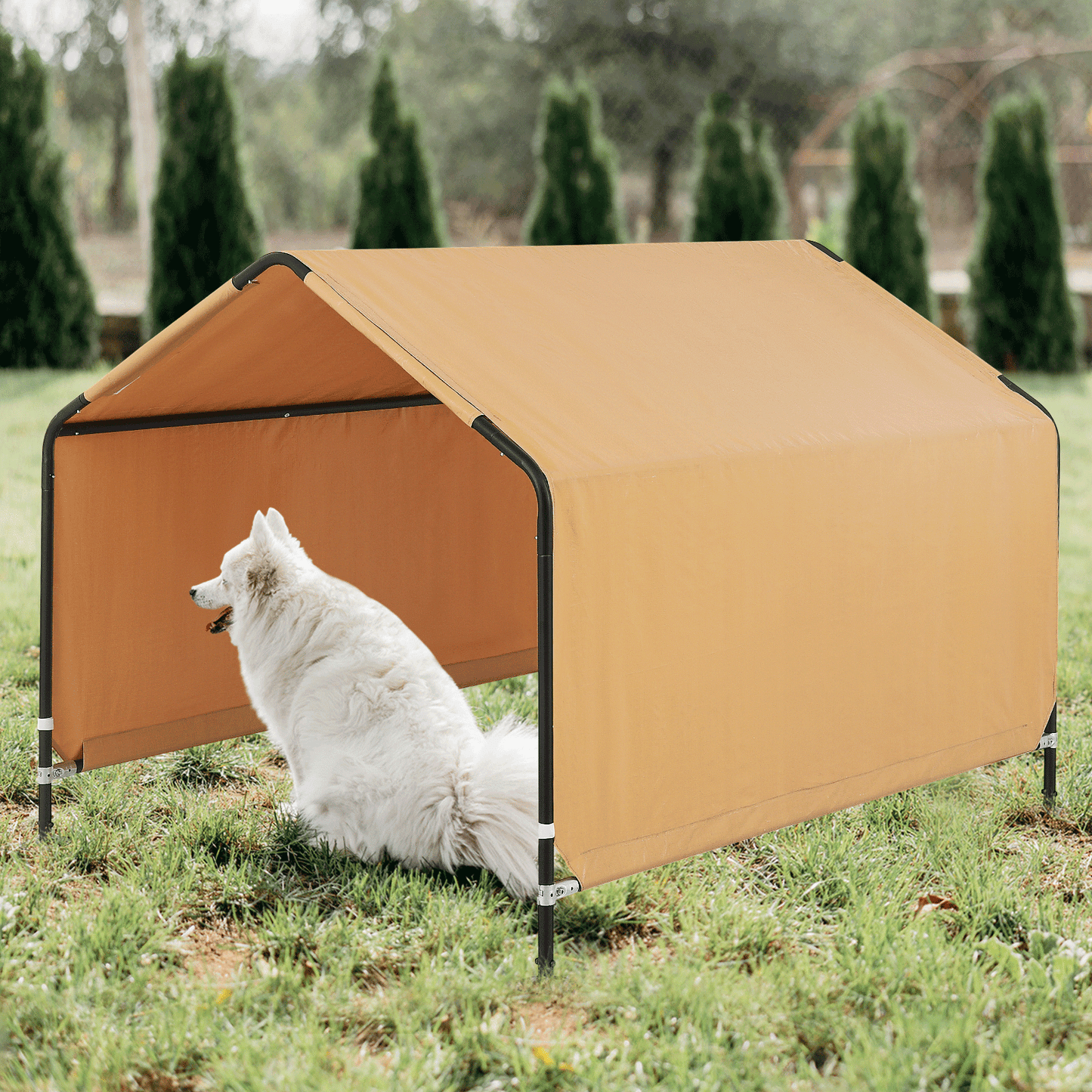 Dog Shelter - (L)49.5in. (W)60.5in. (H)44.5in. - Khaki