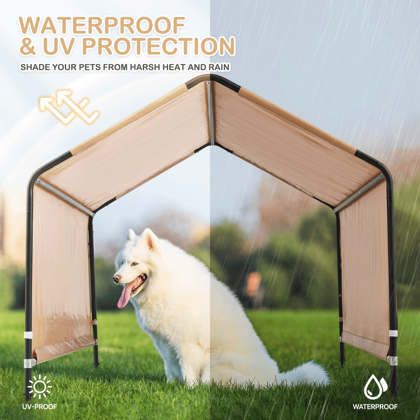 Dog Shelter - (L)49.5in. (W)60.5in. (H)44.5in. - Khaki