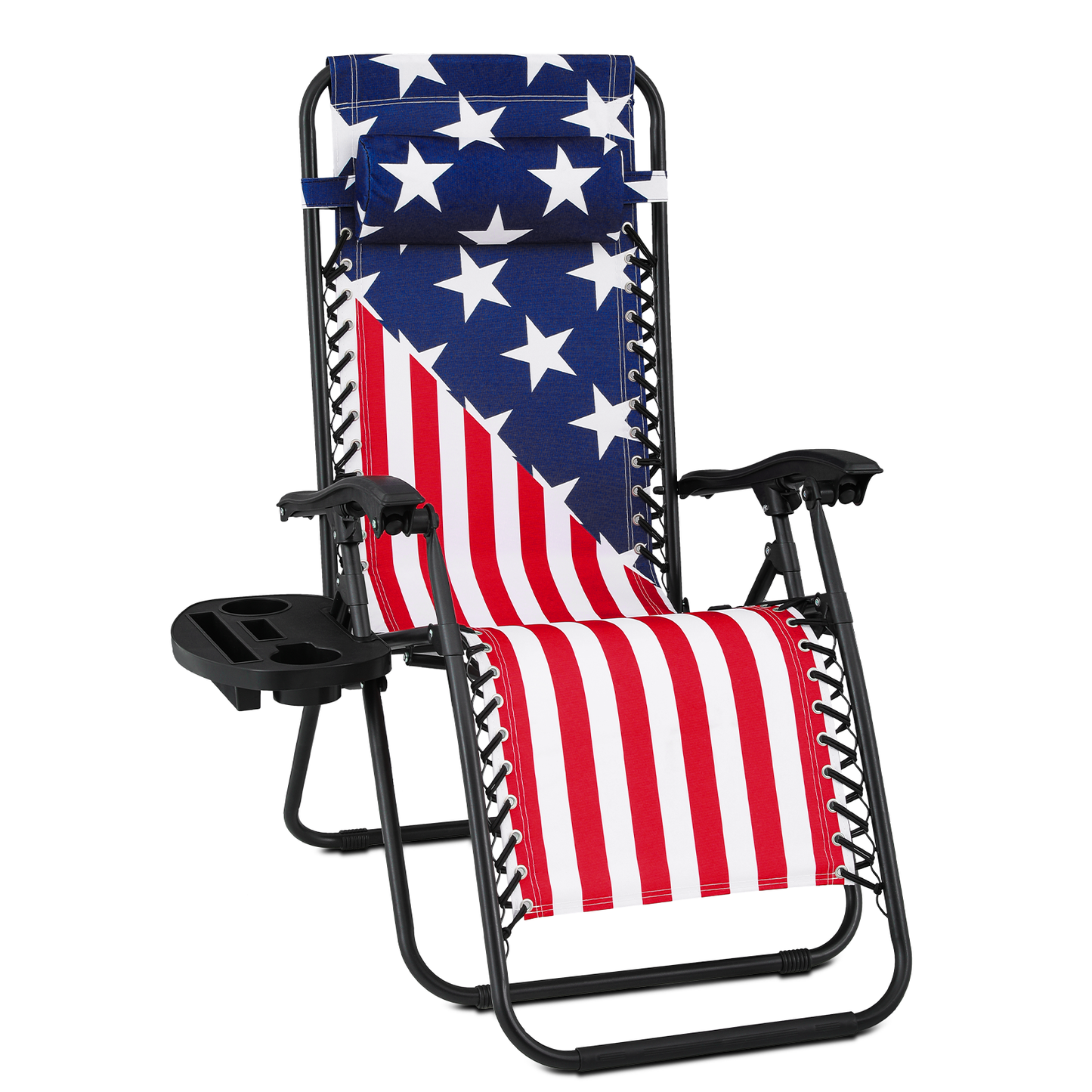 US Flag Pattern Lounge Chair - Adjustable Backrest 95°-140° - w/ Tray & Headrest