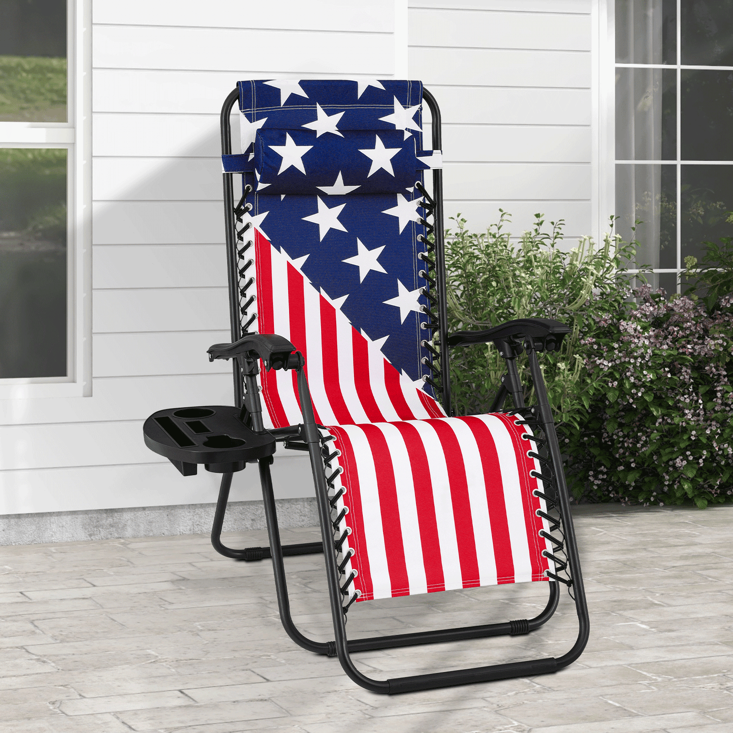 US Flag Pattern Lounge Chair - Adjustable Backrest 95°-140° - w/ Tray & Headrest