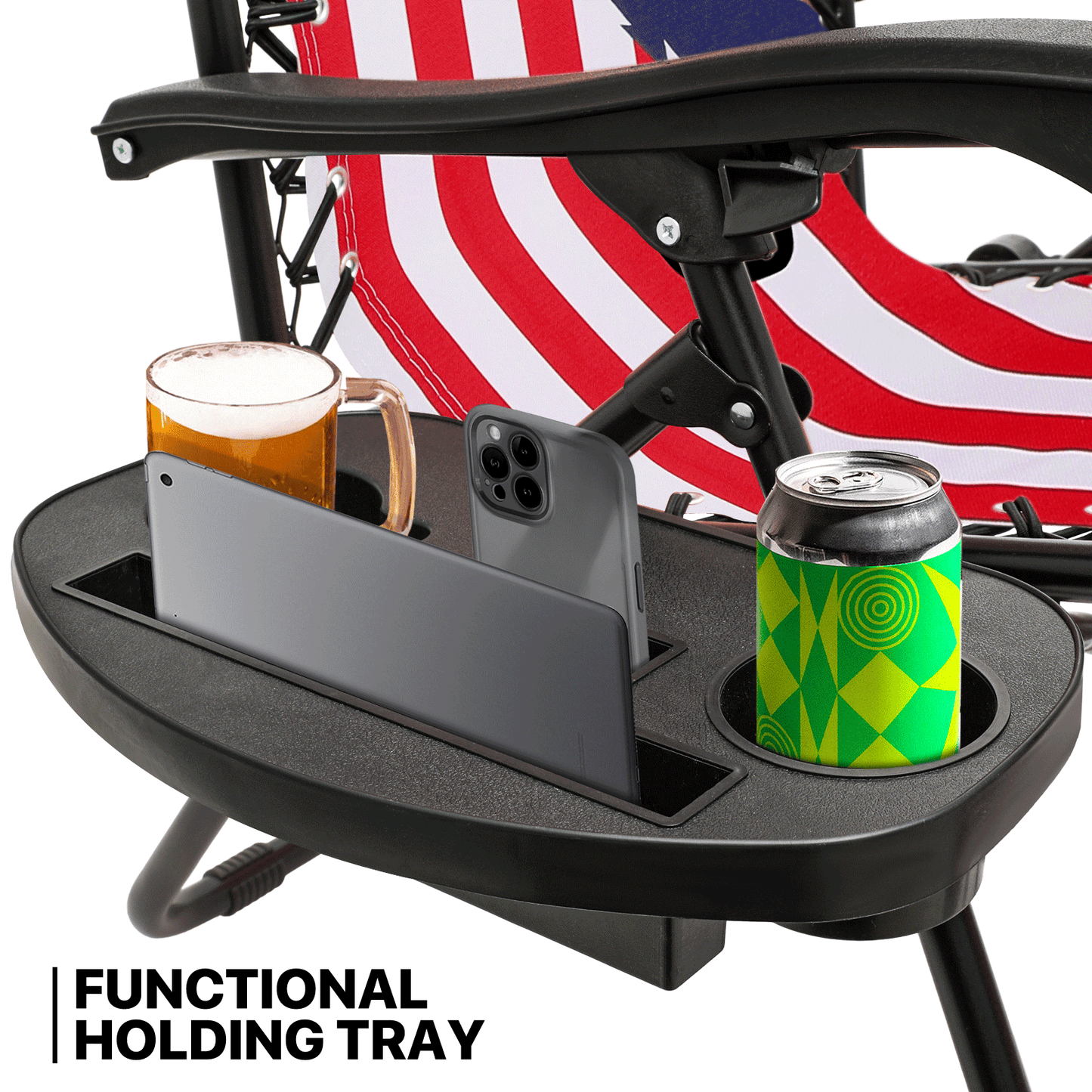 US Flag Pattern Lounge Chair - Adjustable Backrest 95°-140° - w/ Tray & Headrest