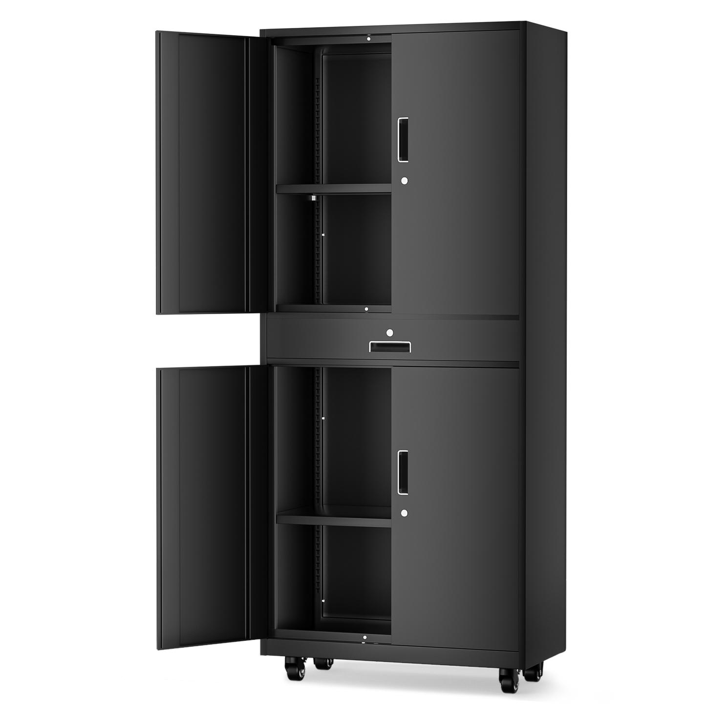 Rolling Metal Storage Cabinets with Lock-73.25"H x 31.5"W x 15.75"D-with Drawer+2 Doors